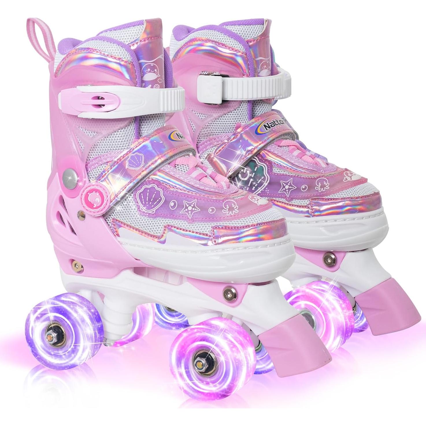 Patines en Línea MonSports Rosa Ajustables con Luces