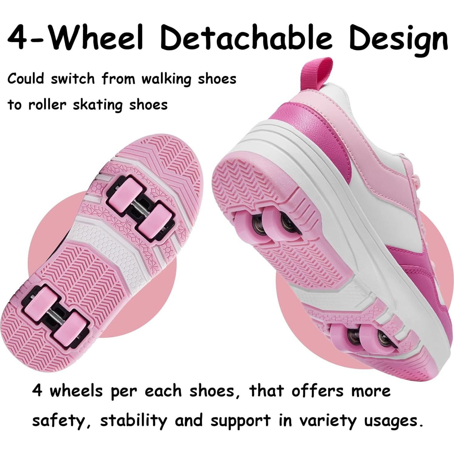 Zapatos de Patinaje ANEFUN para Niños Rosa-Blanco 4 Ruedas