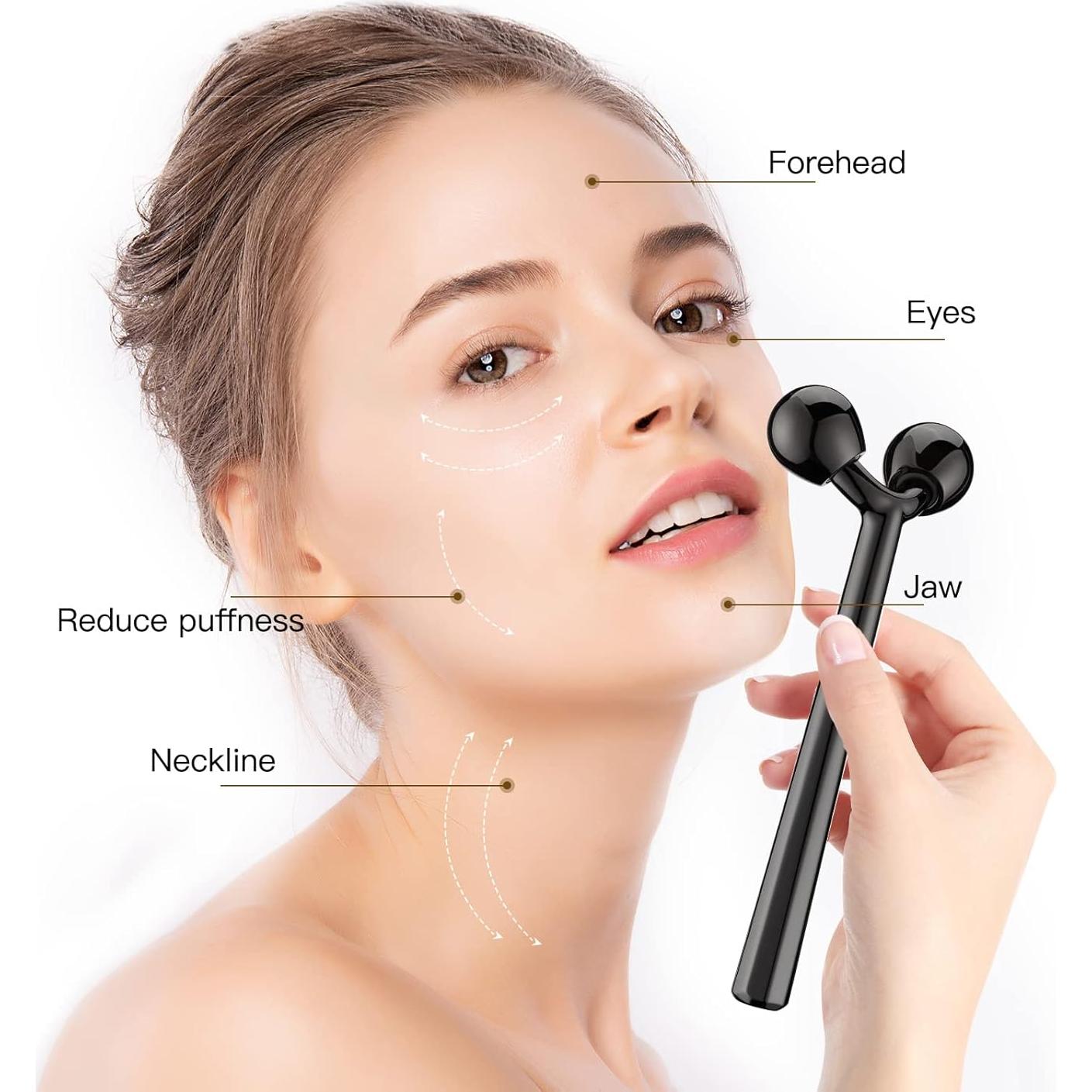 Rodillo Facial Tekson de Metal Negro, Masajeador Ergonómico