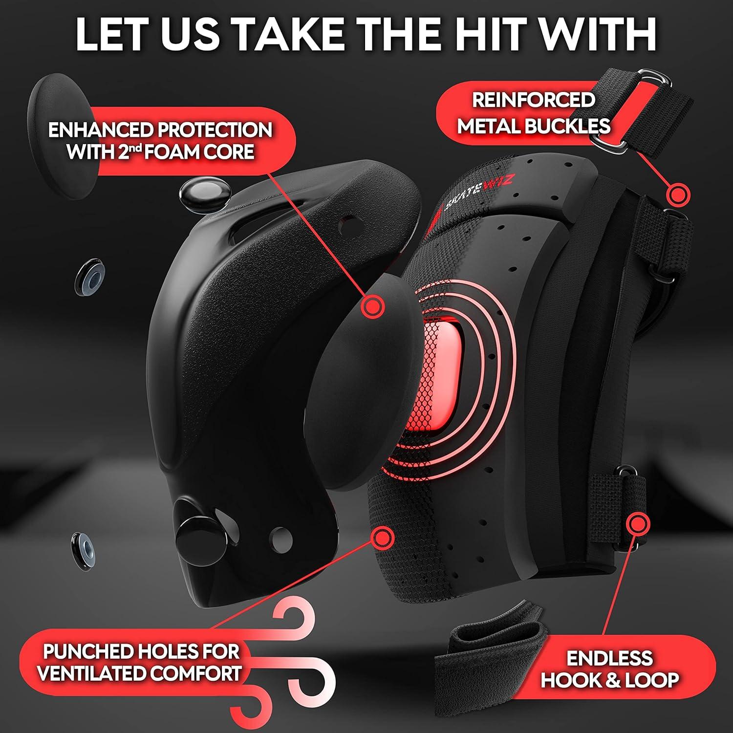 SKATEWIZ Protectores de Patinaje 6 Piezas para Niños y Adultos