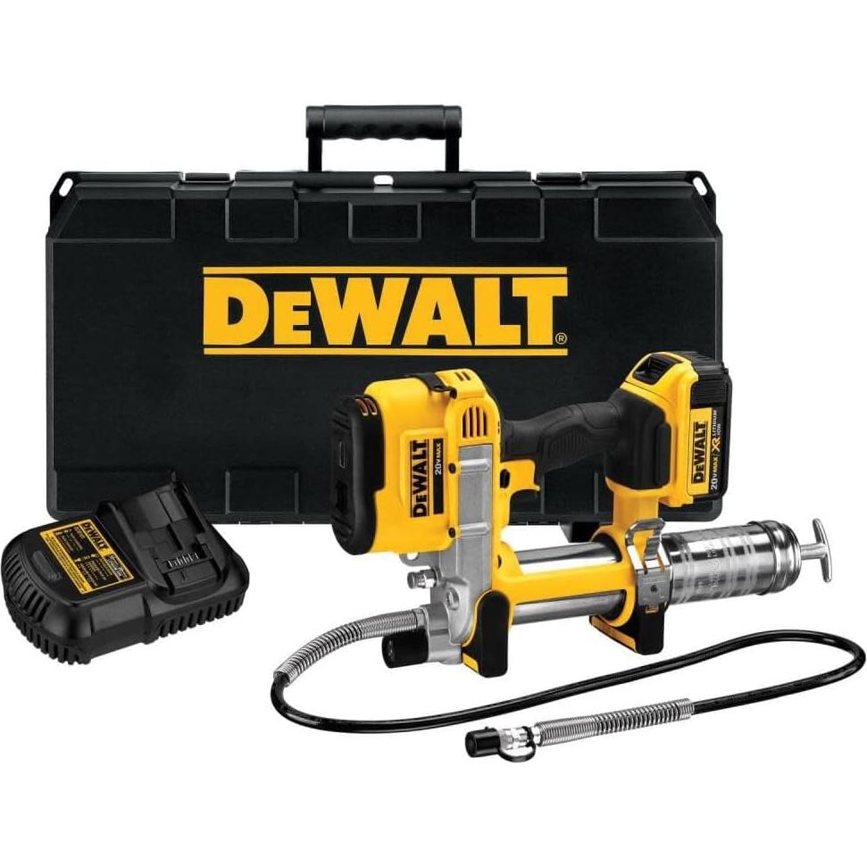 DEWALT Grease Gun Kit 20V MAX with Battery and Charger Cordless Grease Gun, 42” Hose, 10,000 PSI, Variable Speed Triggers (DCGG571M1)