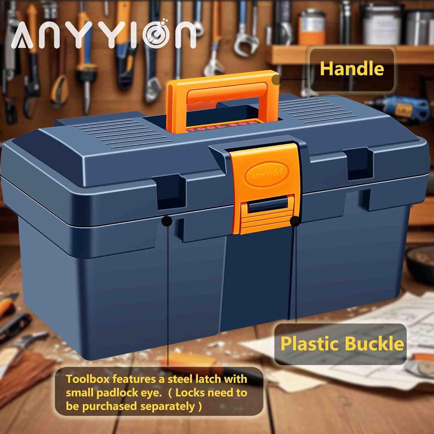 Caja de Herramientas Anyyion 14 Pulgadas Azul Cerrable