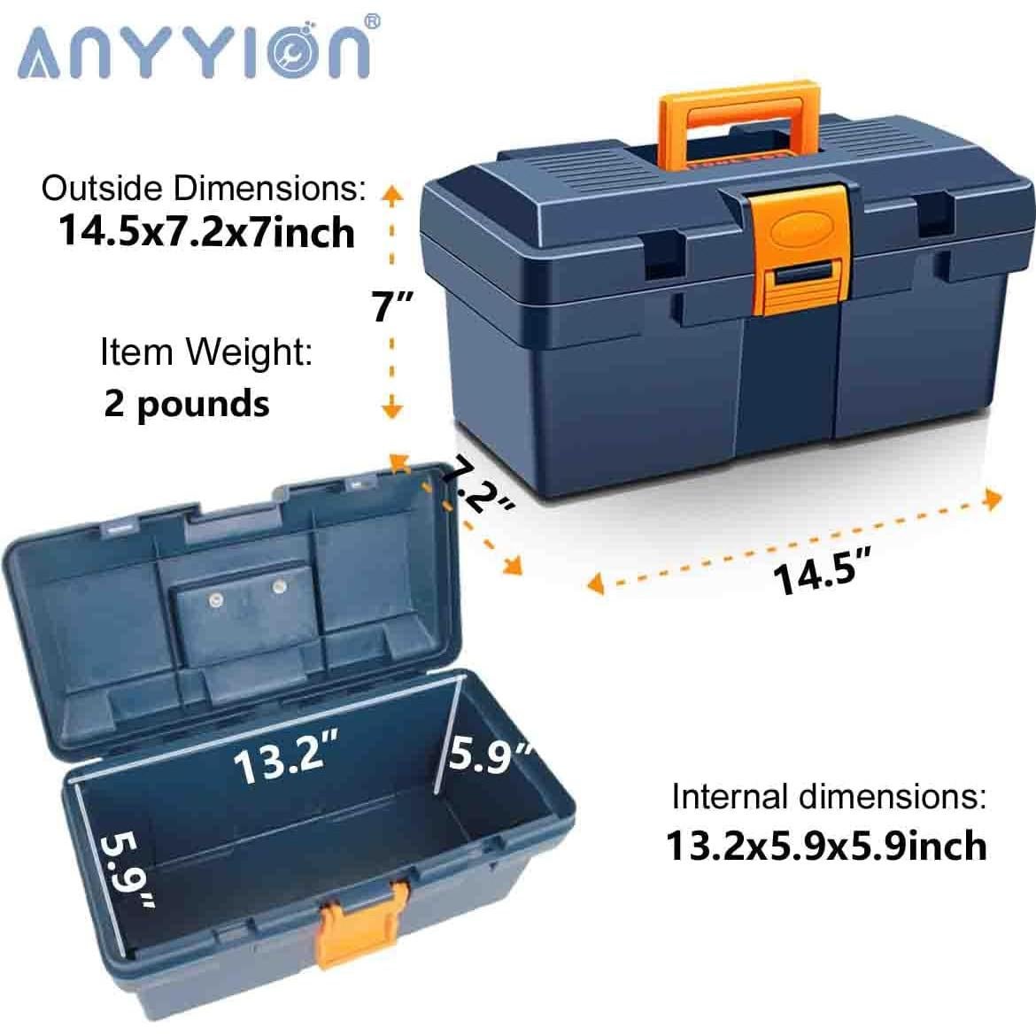 Caja de Herramientas Anyyion 14 Pulgadas Azul Cerrable