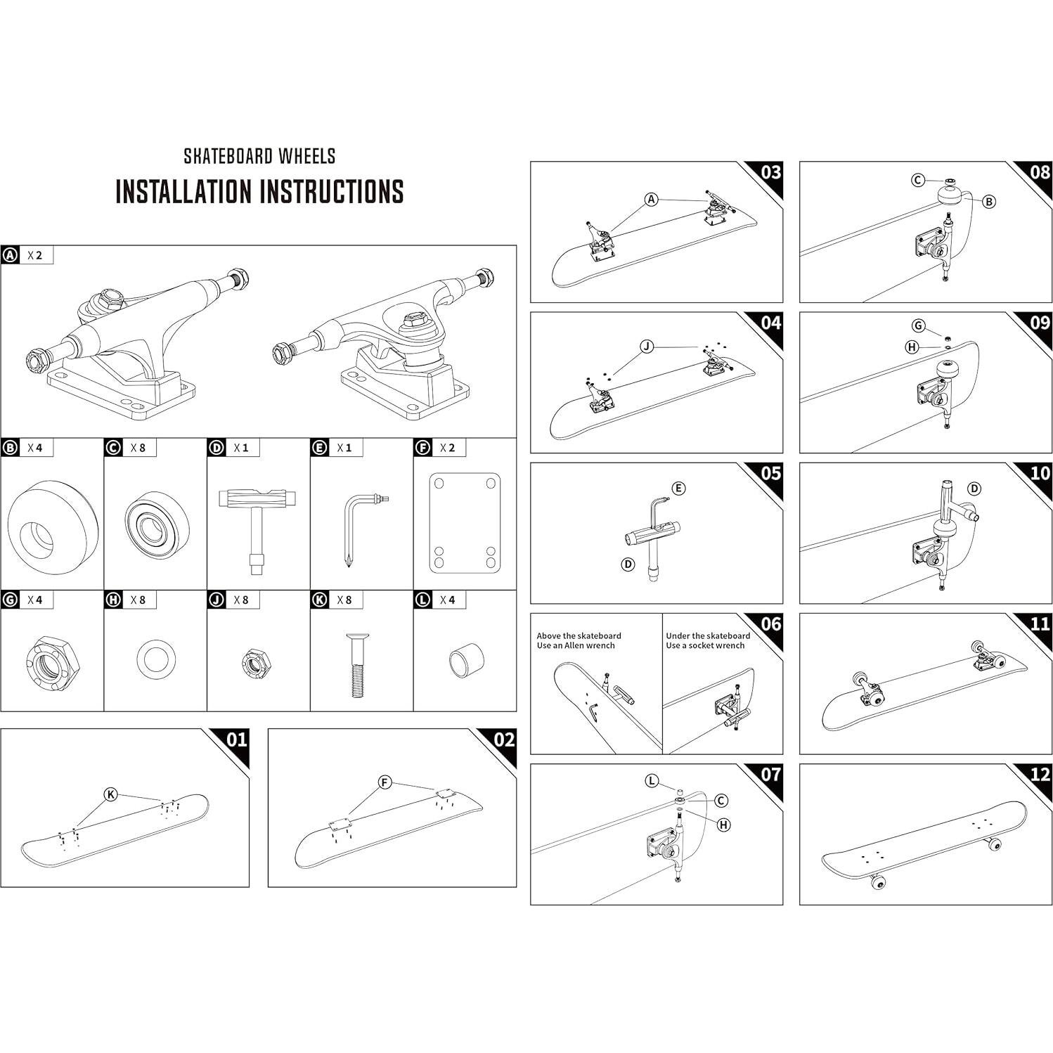 Juego de Skateboard AXDT Ejes 5" Ruedas 60mm Rodamientos ABEC-9