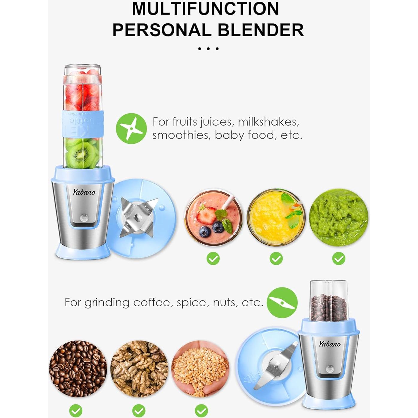 Batidora Personal Yabano 500W con 2 Botellas 600ml y Tarro