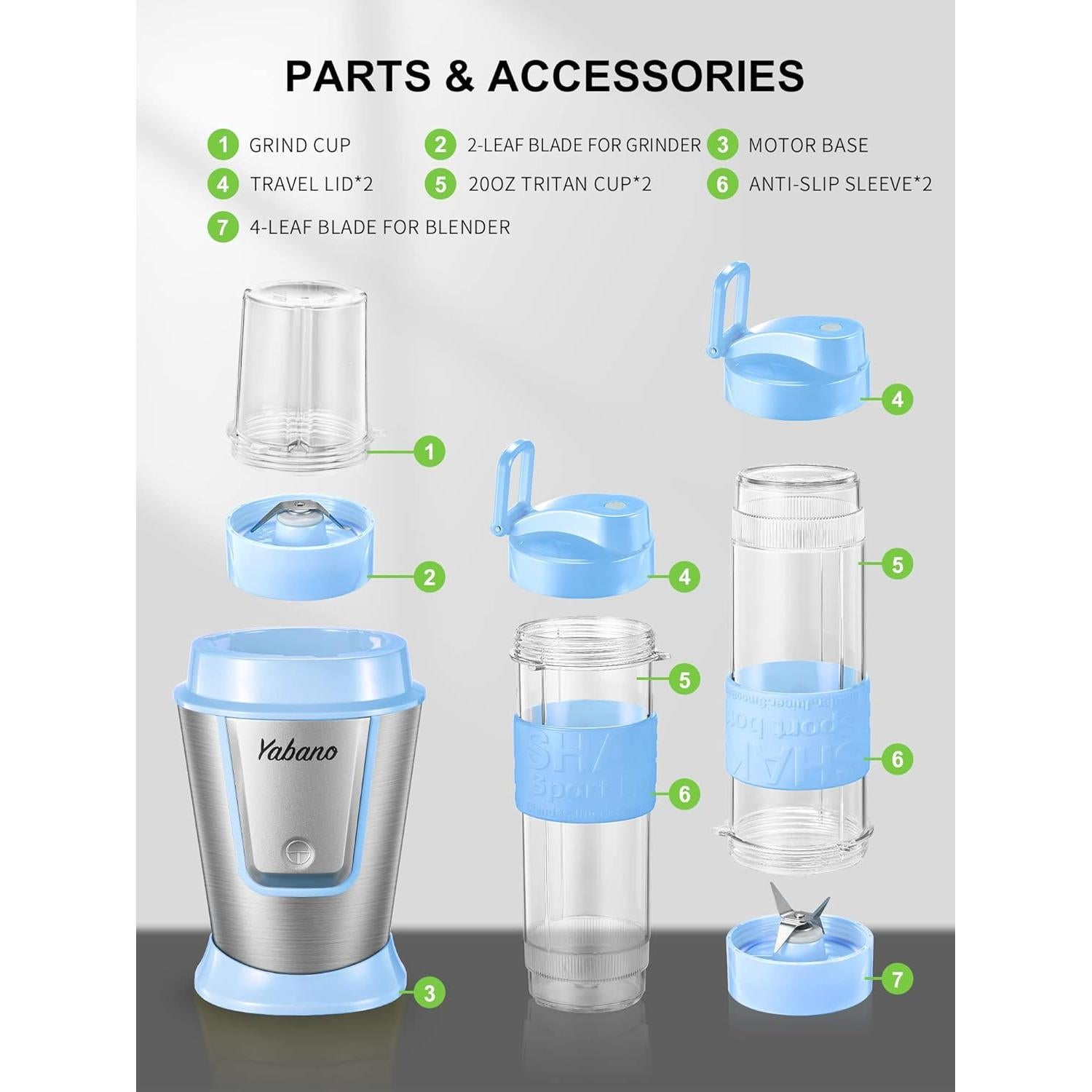 Batidora Personal Yabano 500W con 2 Botellas 600ml y Tarro