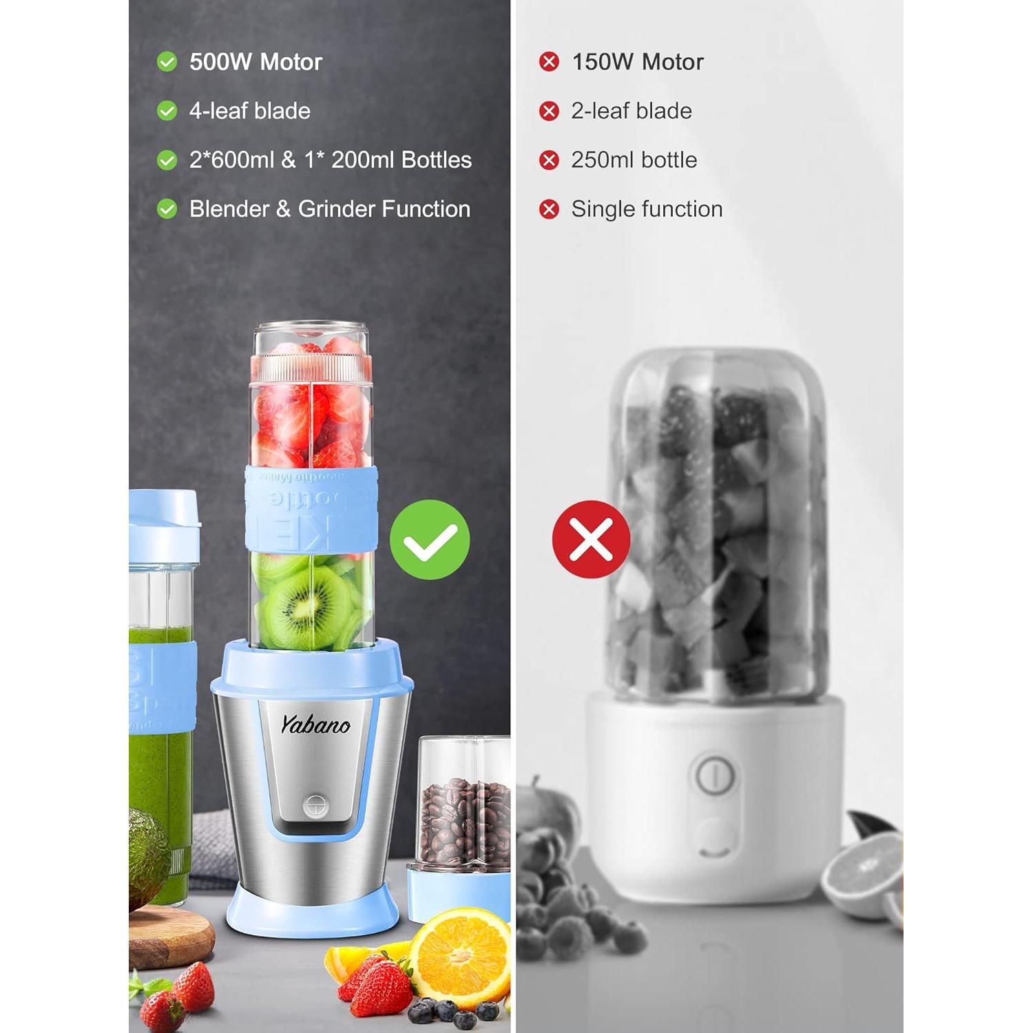 Batidora Personal Yabano 500W con 2 Botellas 600ml y Tarro