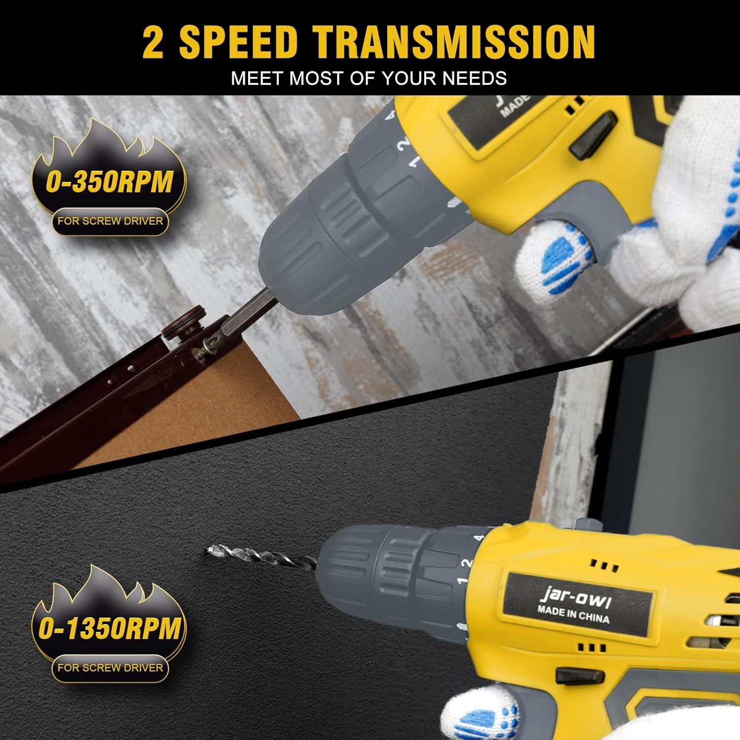 Taladro Inalámbrico Jar-Owl 21V con 37 Piezas y LED