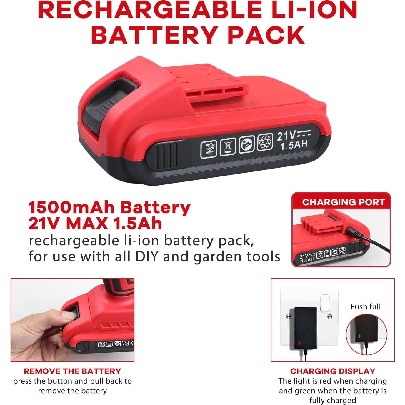 Taladro Inalámbrico 21V jar-owl con Batería 1.5Ah y Accesorios