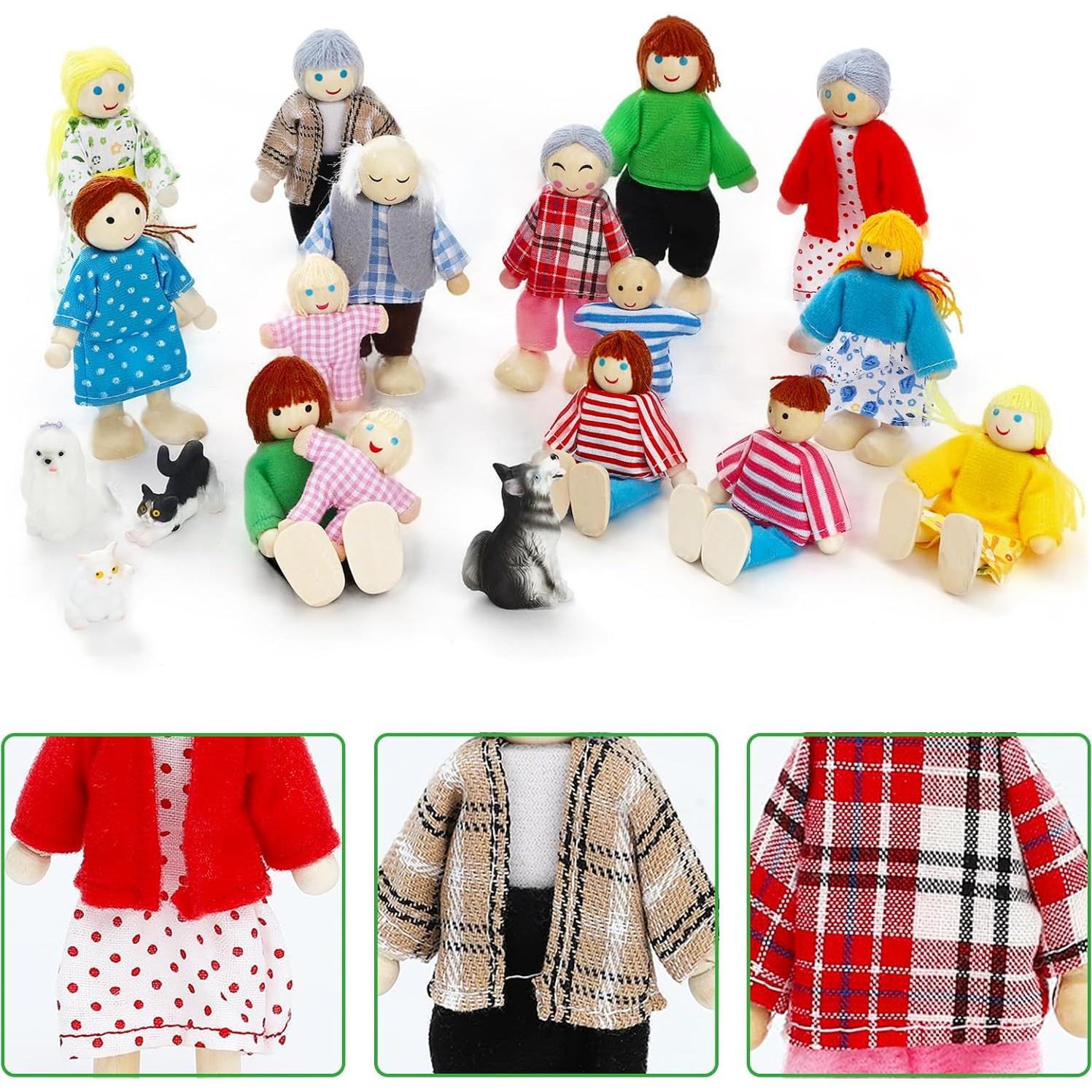 Juego de 20 Piezas Muñecas de Madera ONEST Con Mascotas