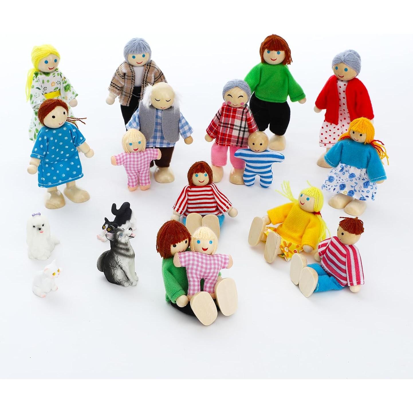 Juego de 20 Piezas Muñecas de Madera ONEST Con Mascotas