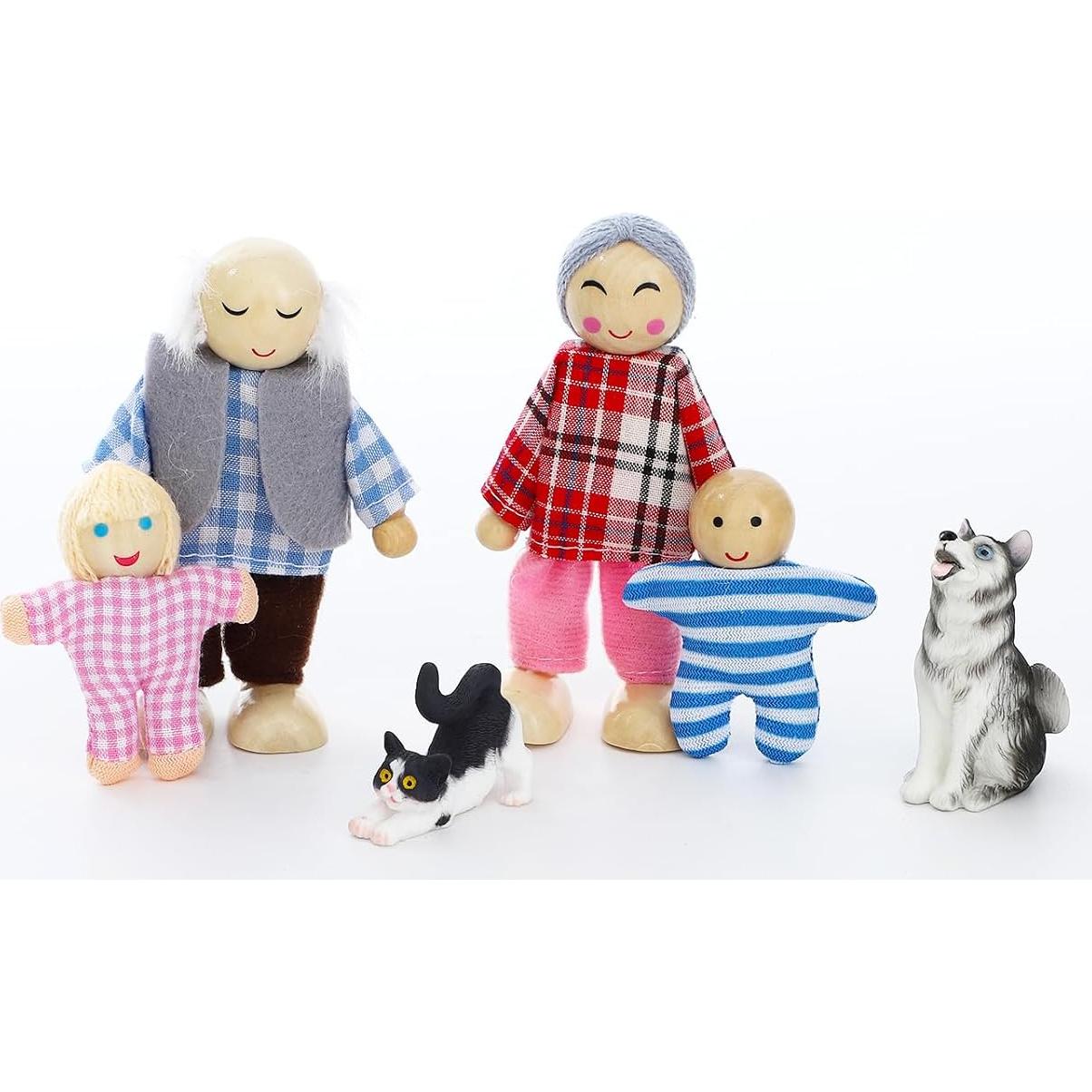 Juego de 20 Piezas Muñecas de Madera ONEST Con Mascotas