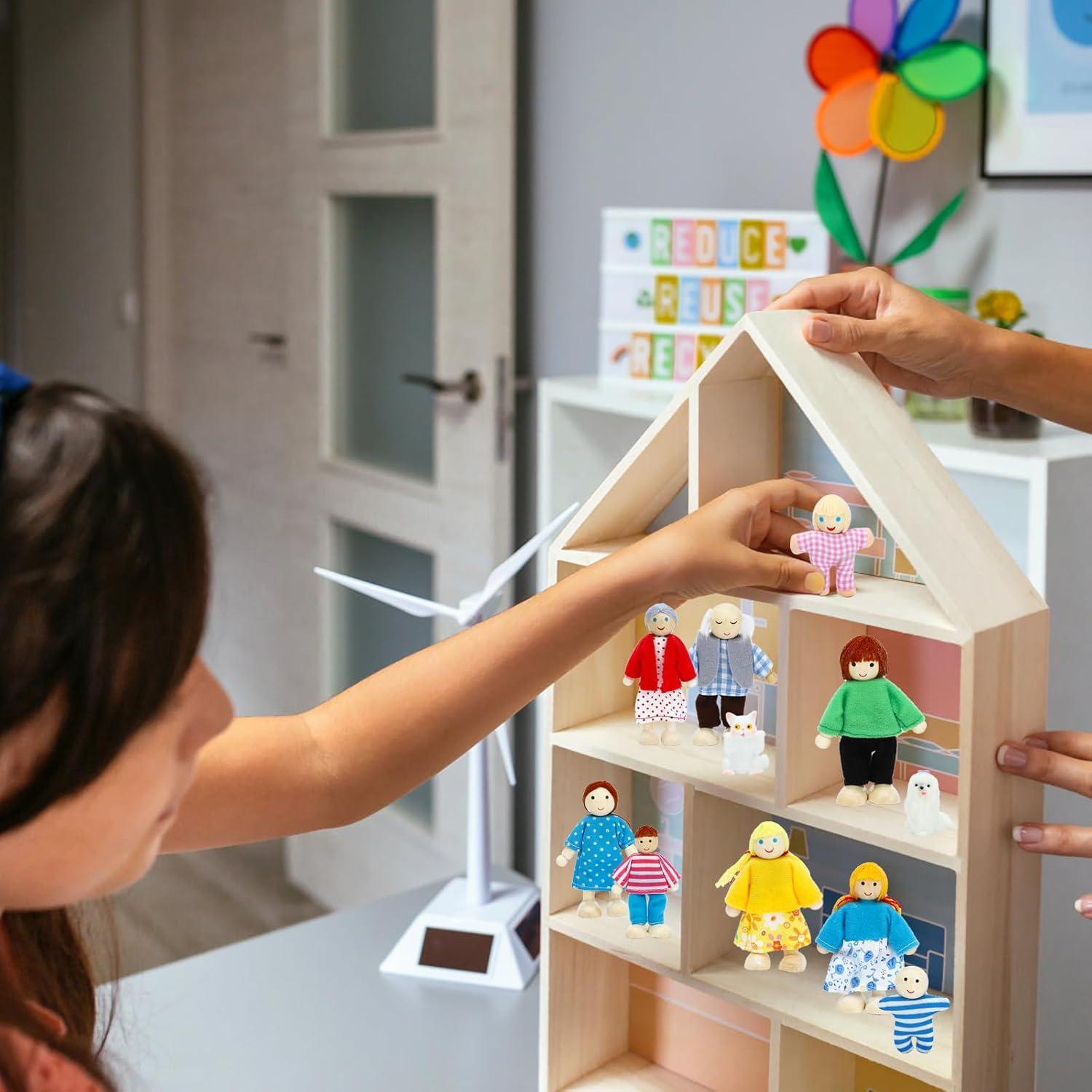 Juego de 20 Piezas Muñecas de Madera ONEST Con Mascotas