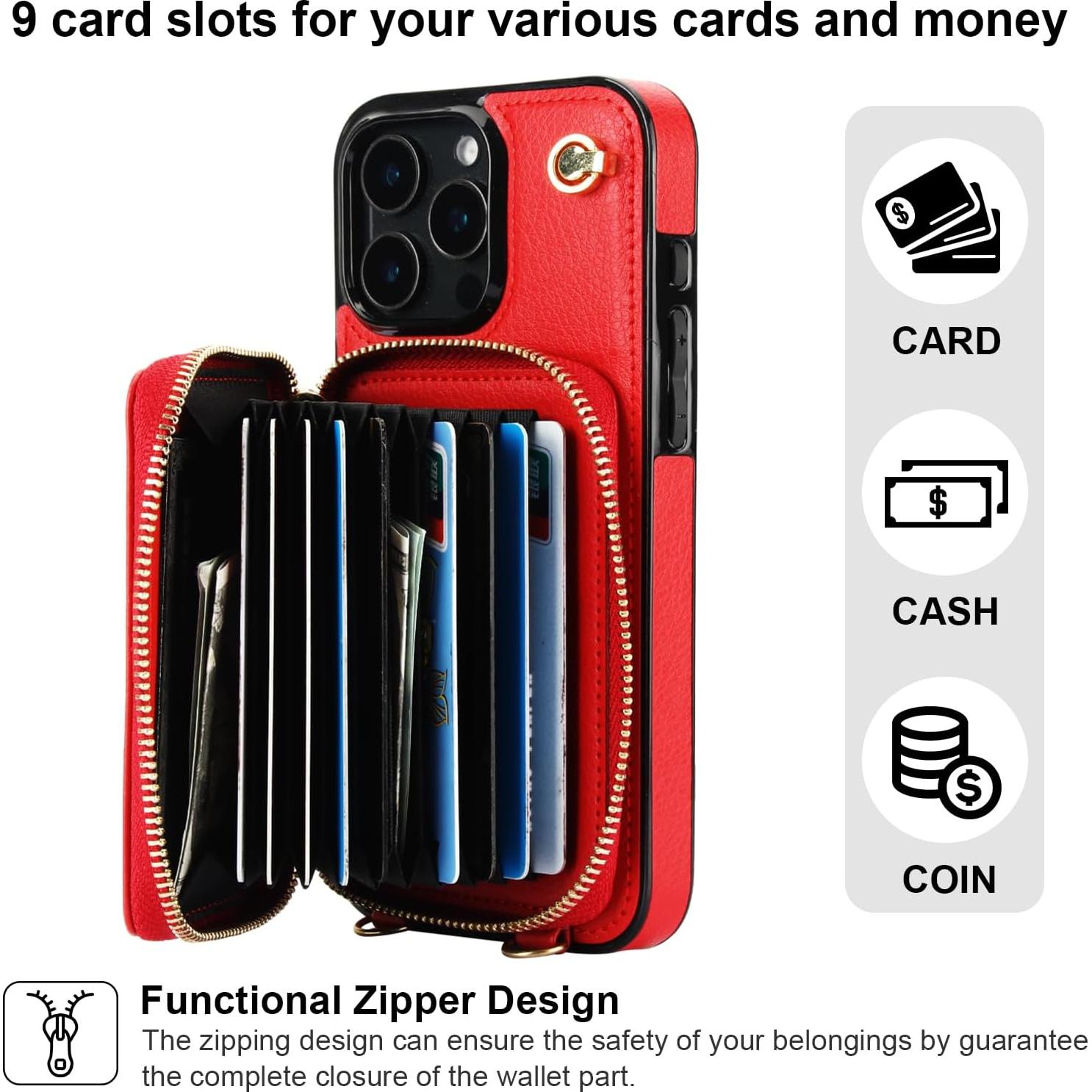 Bocasal Cartera Cruzada para iPhone 16 Pro Max, Rojo