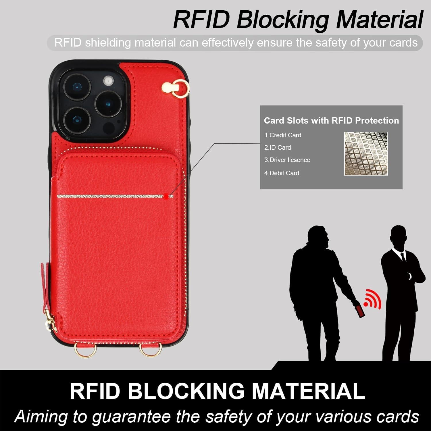 Bocasal Cartera Cruzada para iPhone 16 Pro Max, Rojo