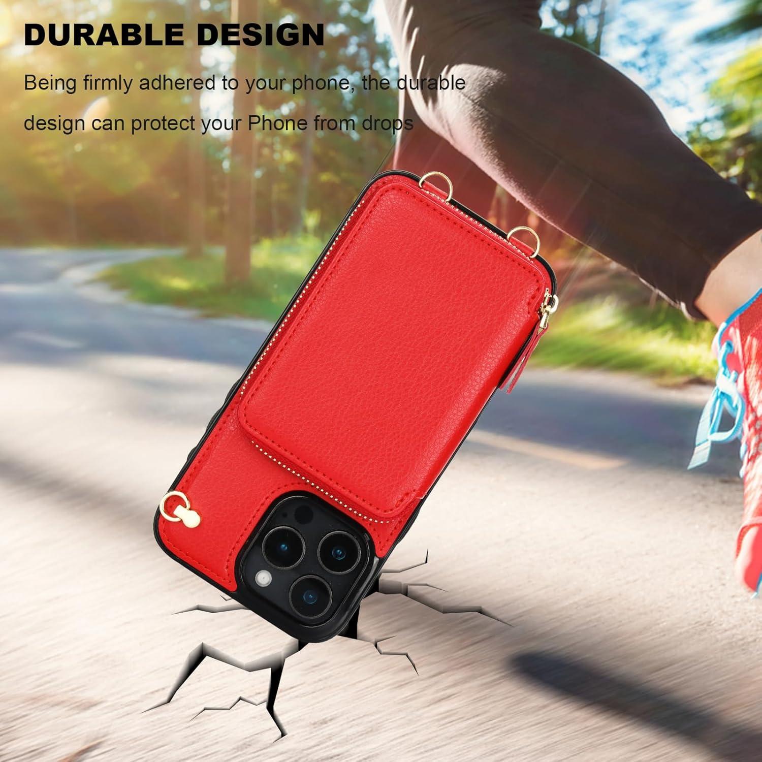 Bocasal Cartera Cruzada para iPhone 16 Pro Max, Rojo