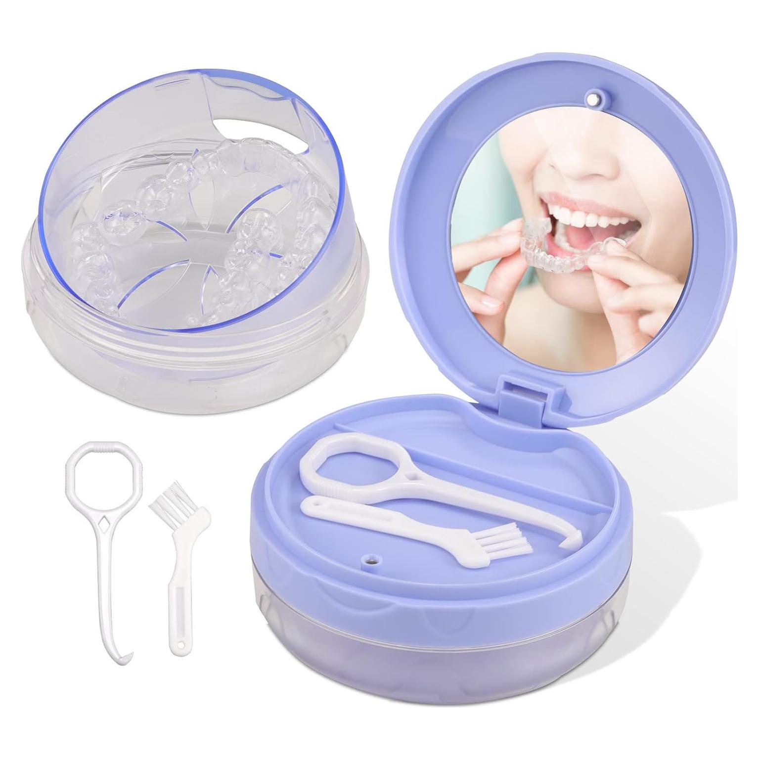 Estuche para Dentaduras Heigoeost Azul con Espejo y Cepillo