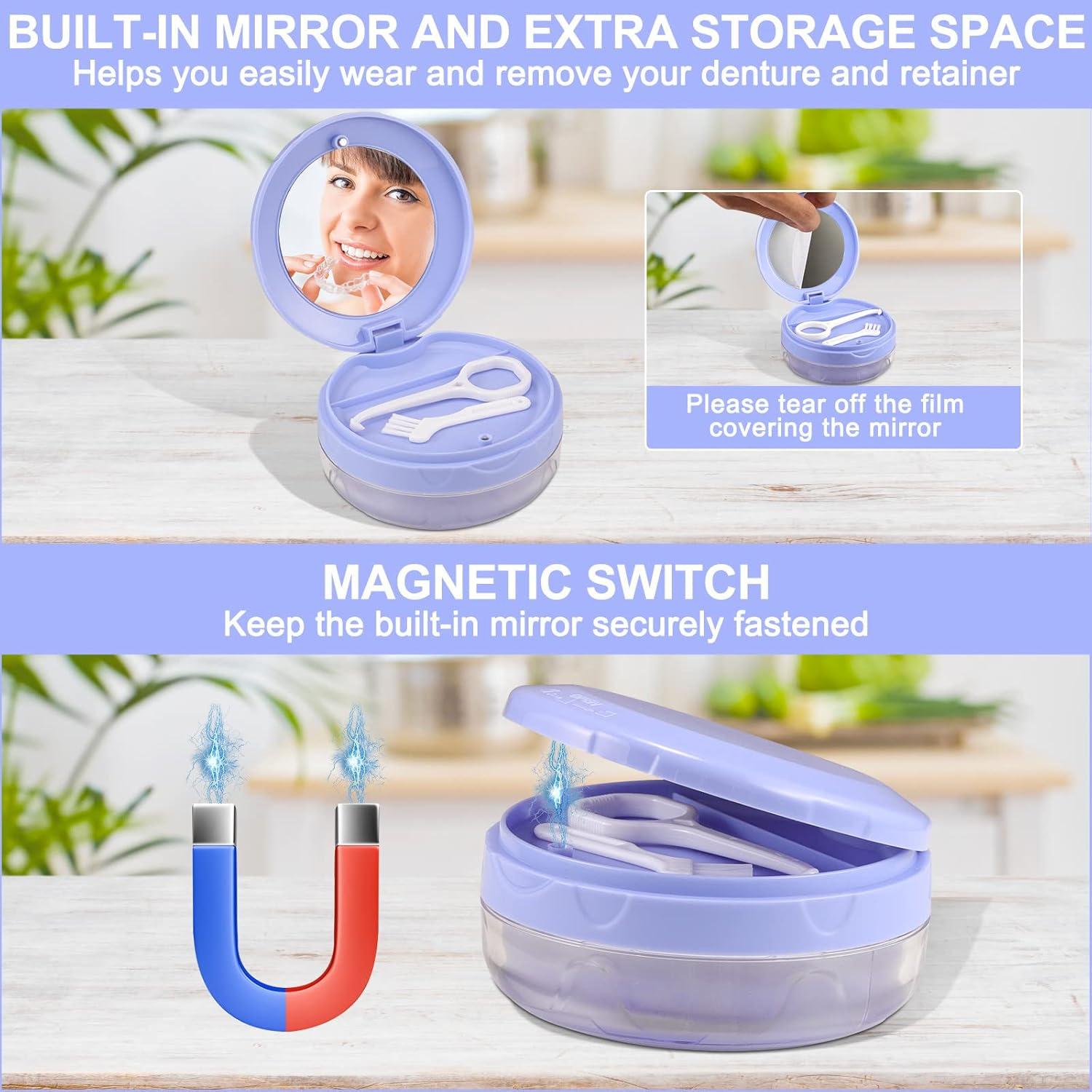 Estuche para Dentaduras Heigoeost Azul con Espejo y Cepillo