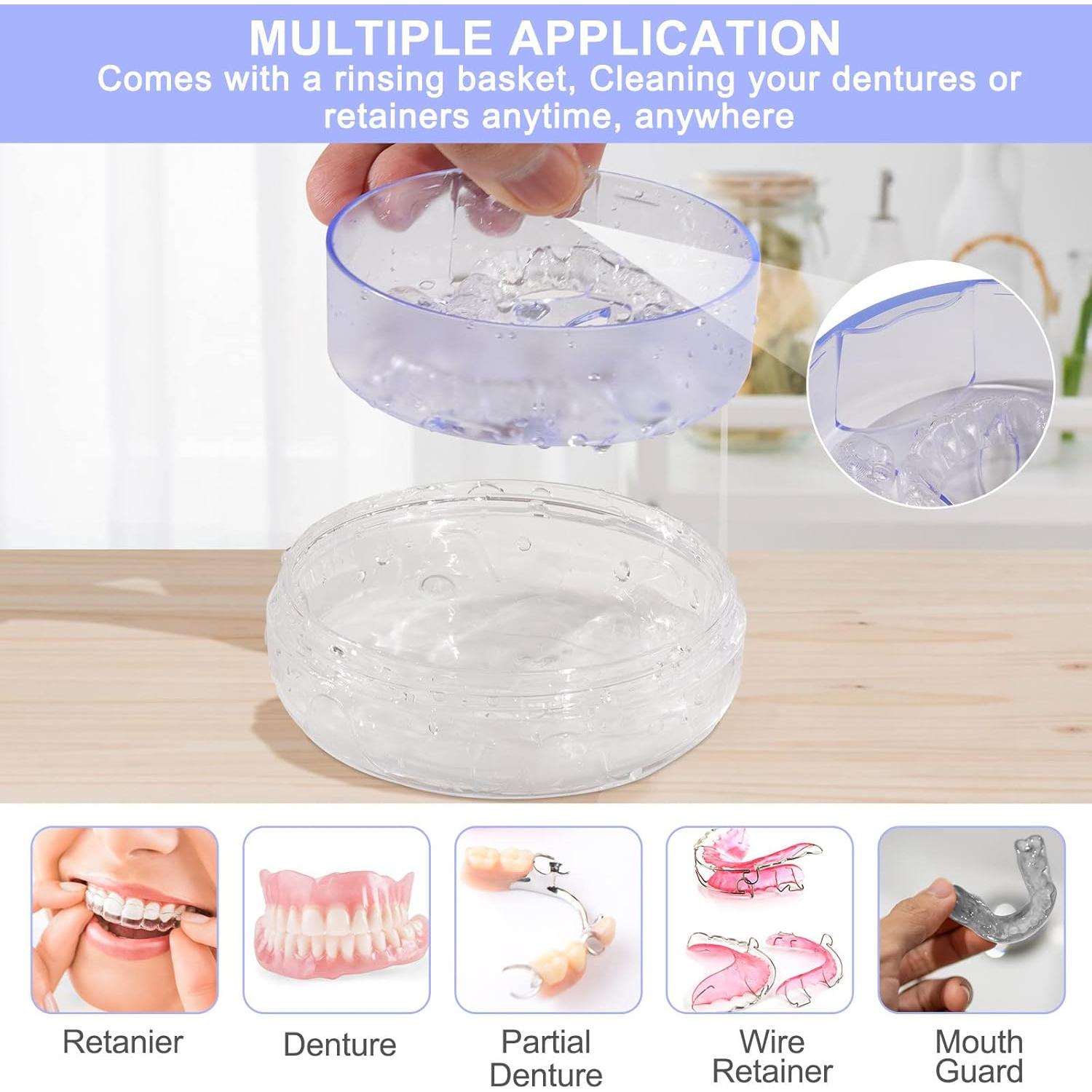 Estuche para Dentaduras Heigoeost Azul con Espejo y Cepillo