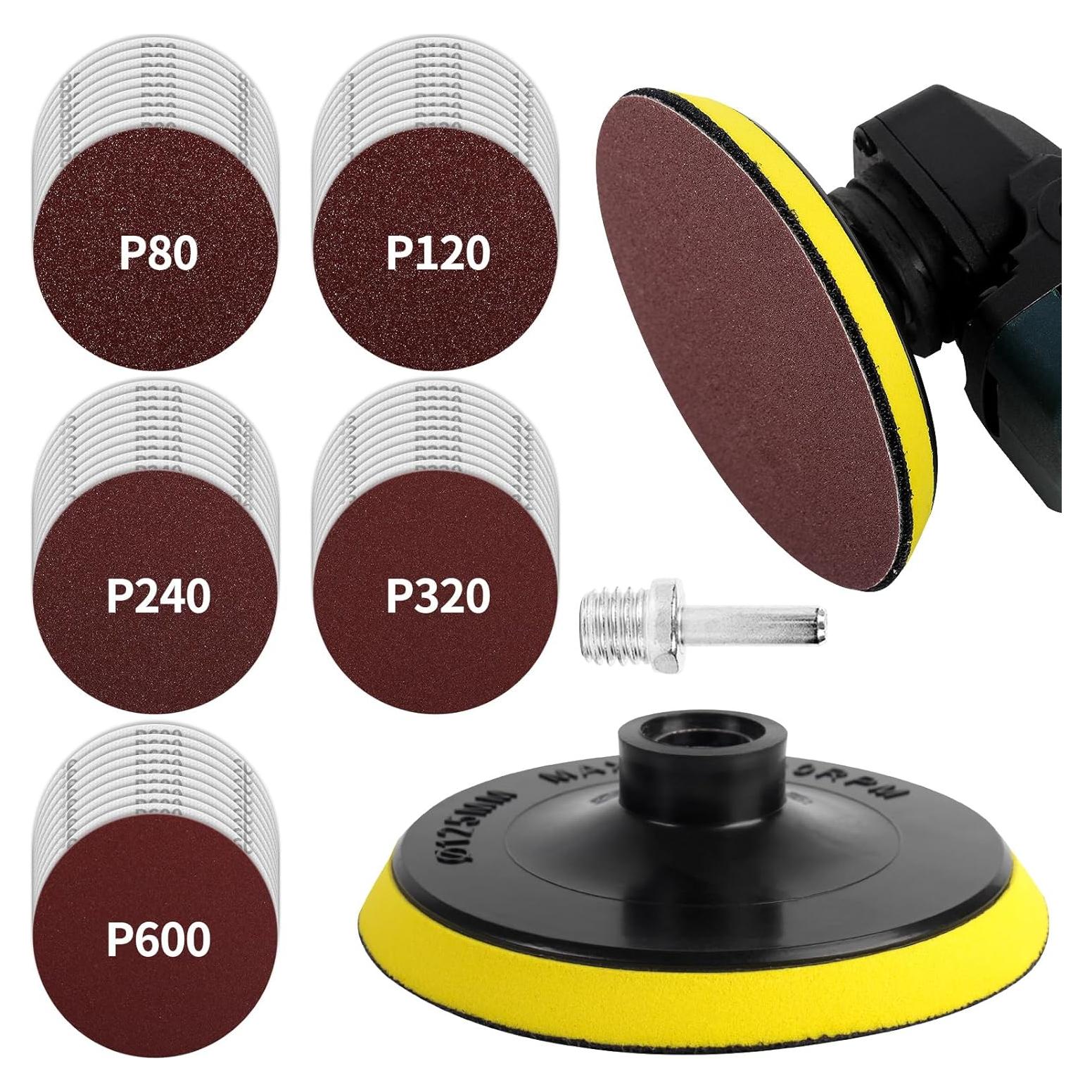 Pad de Respaldo Pomsare 5" con 50 Discos de Lijado 80-600