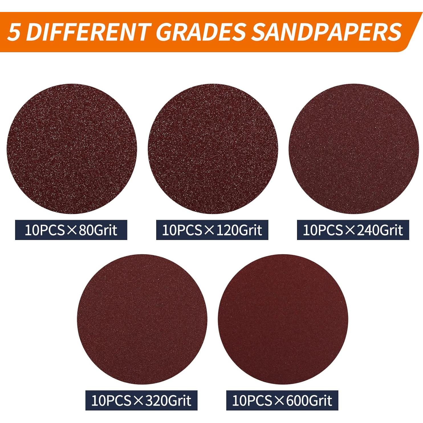 Pad de Respaldo Pomsare 5" con 50 Discos de Lijado 80-600