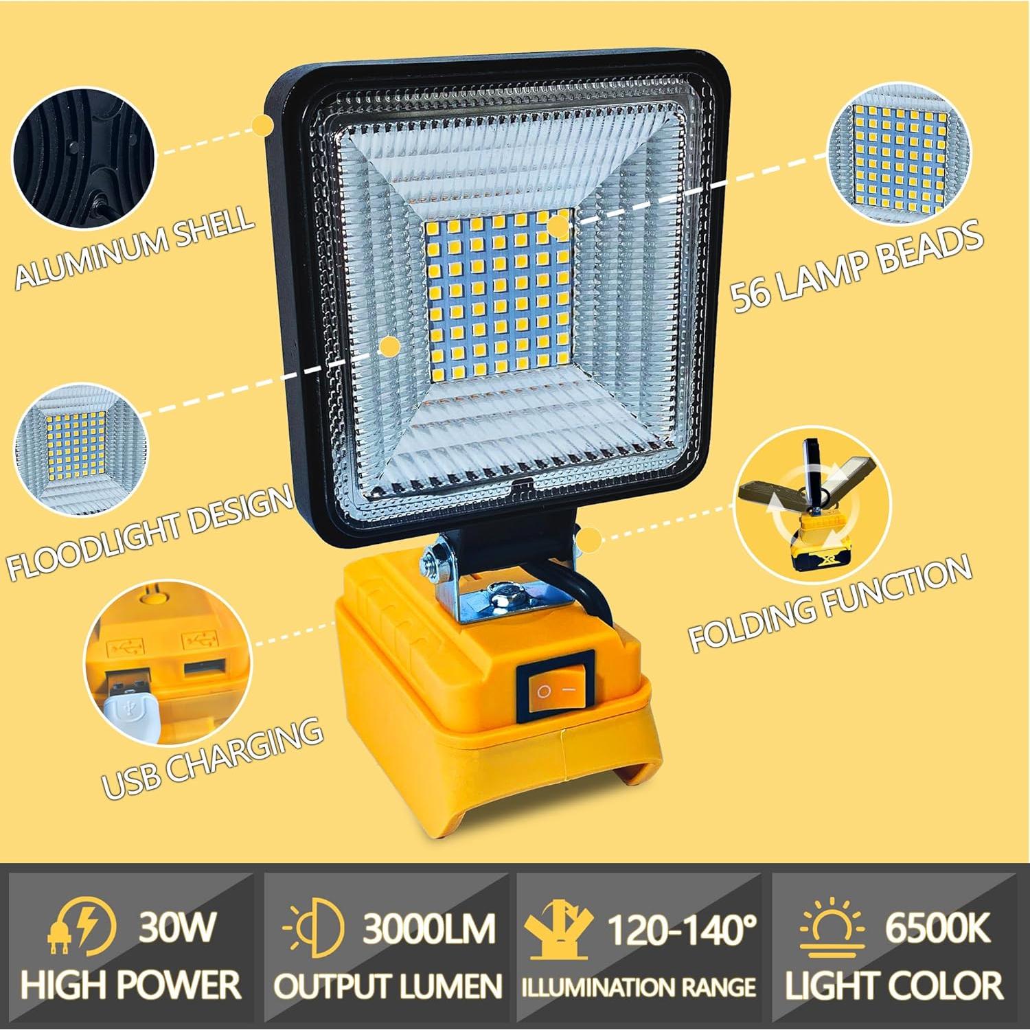 Luz de trabajo LED inalámbrica Dewalt 30W 3000LM USB