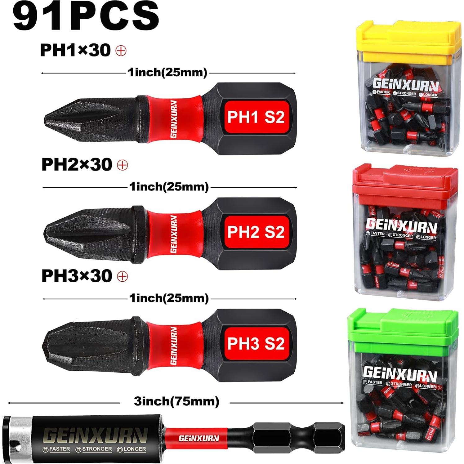 Juego de Puntas de Destornillador Phillips GEINXURN 91 Piezas