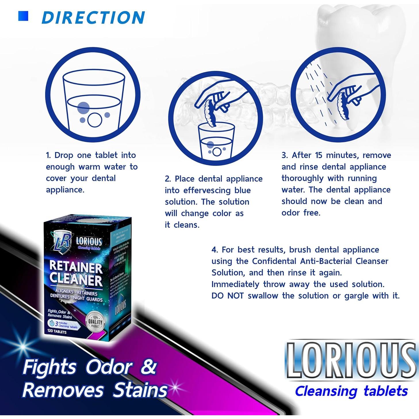 Tabletas Limpiadoras LORIOUS para Aparatos Dentales (120 uds)