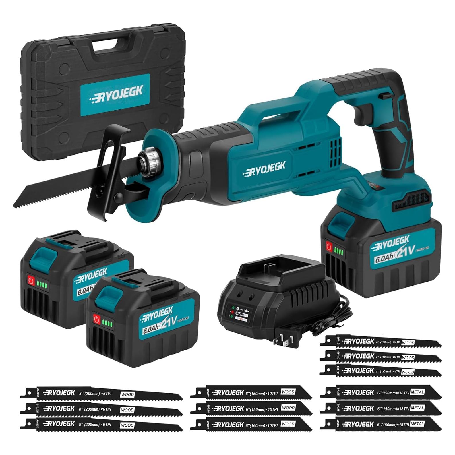 Sierra Recíproca Sin Escobillas RYOJEGK 21V 2x6.0Ah 3500 SPM