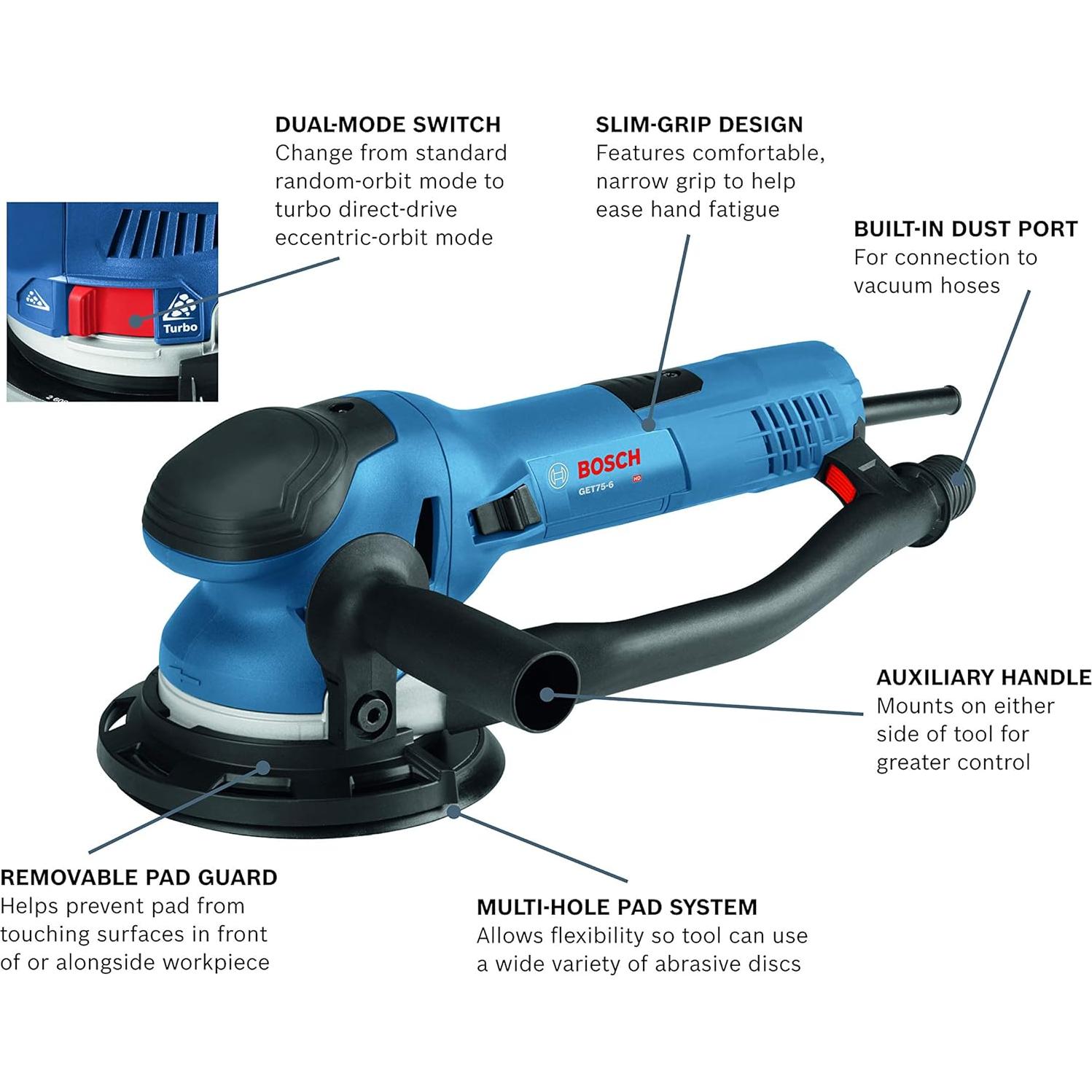 Lijadora Orbital Eléctrica Bosch GET75-6N 7.5A 15.24cm