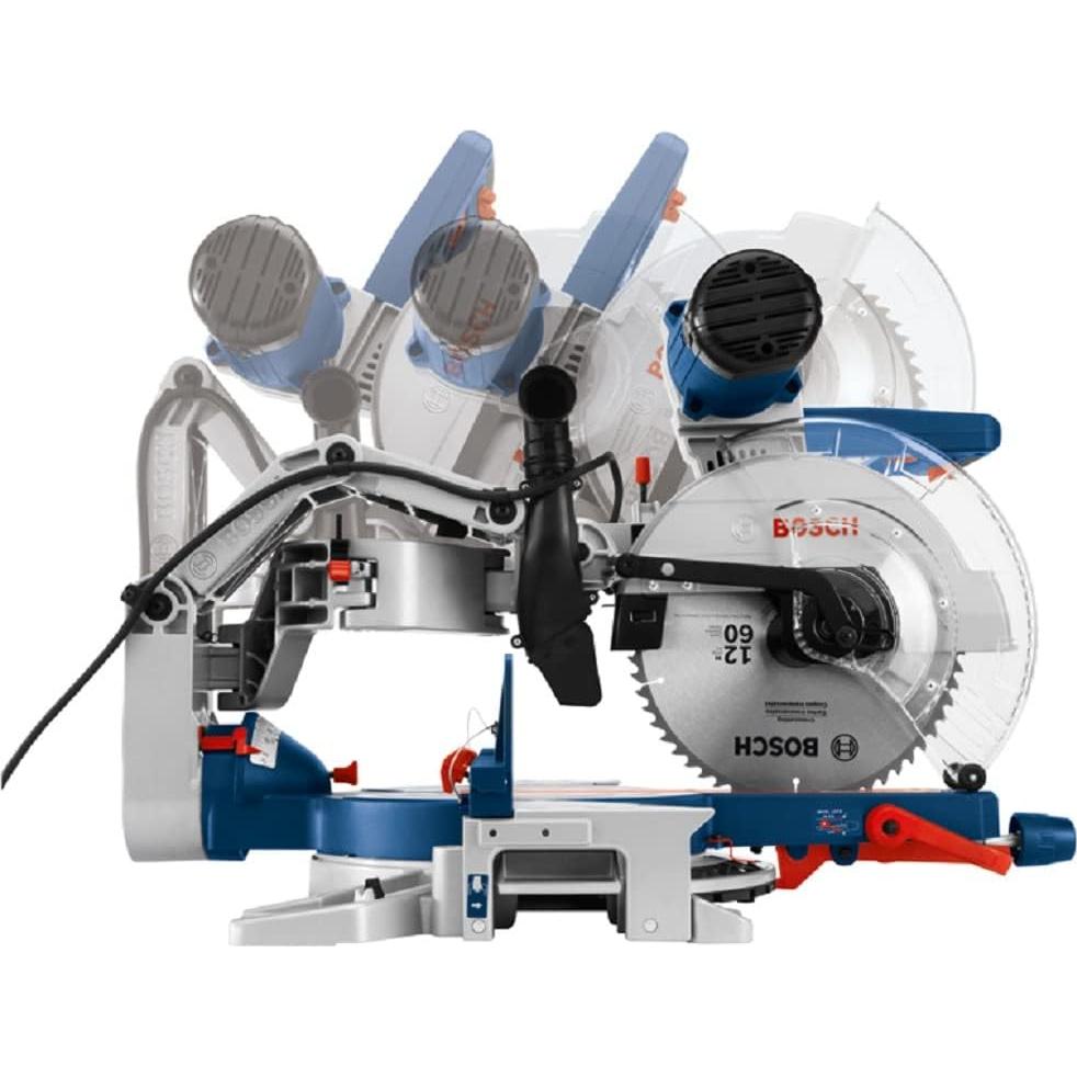 BOSCH GCM12SD 15 Amp 12 Inch Corded Dual-Bevel Sliding Glide Miter Saw with 60 Tooth Saw Blade & MS1234 Miter Saw Length Stop