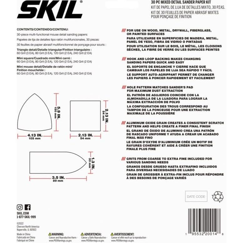 Kit de Papel de Lija Detallado SKIL 30 Piezas 60/80/120/240 Granos