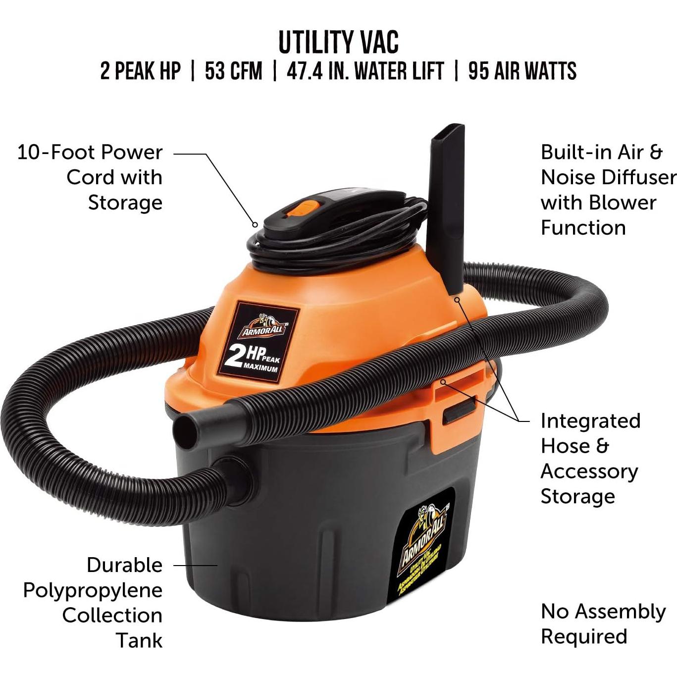 Aspiradora Armor All AA255 9.46L 2HP Húmedo/Seco Naranja