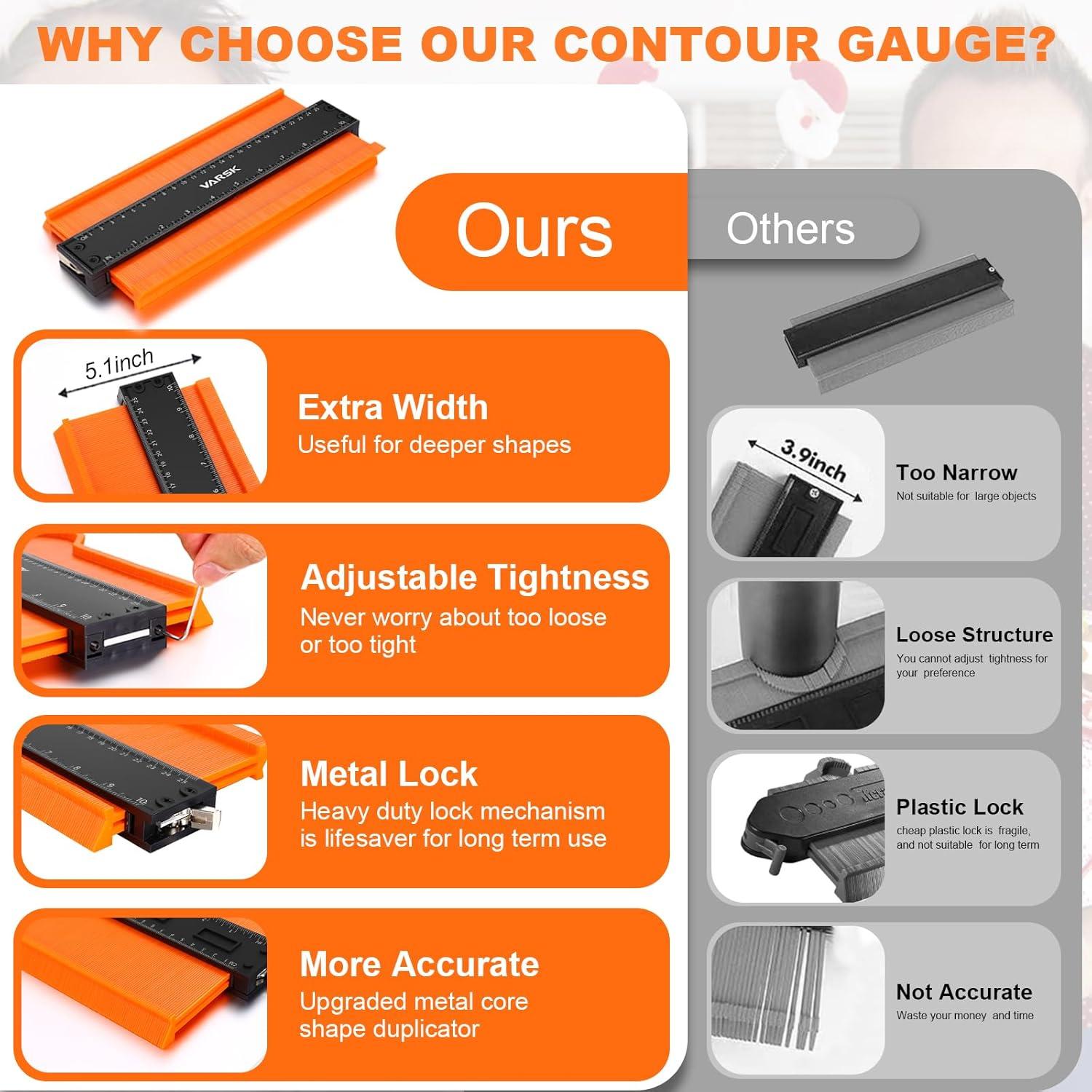 Medidor de Contorno VARSK 5+10 Pulgadas con Bloqueo