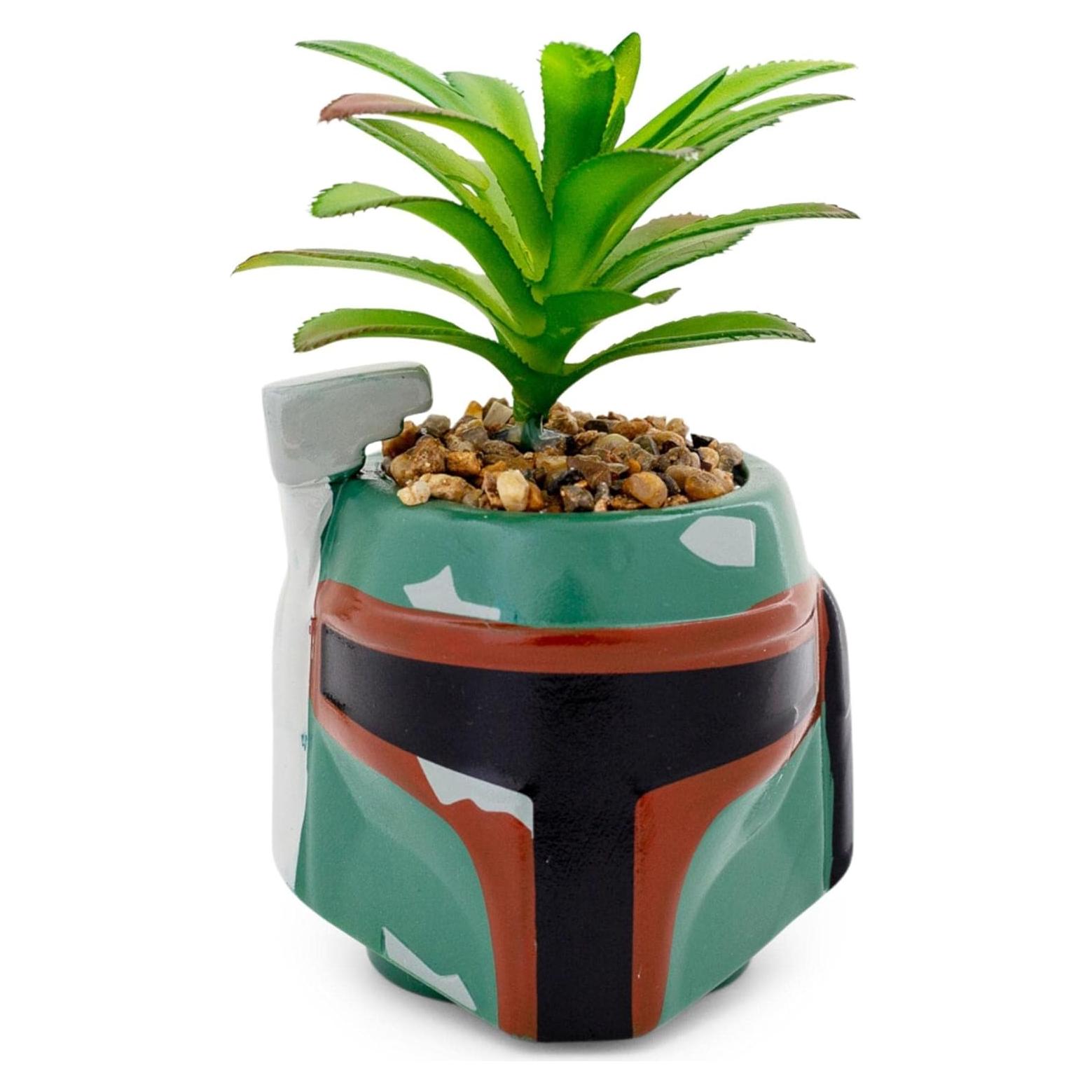 Maceta Cerámica Boba Fett 7,62 cm con Suculenta Artificial
