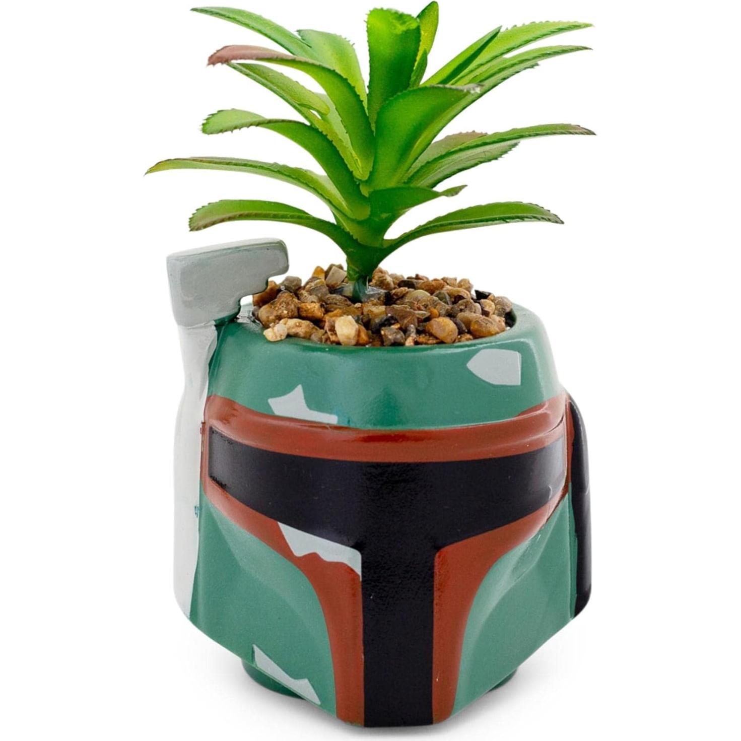 Maceta Cerámica Boba Fett 7,62 cm con Suculenta Artificial