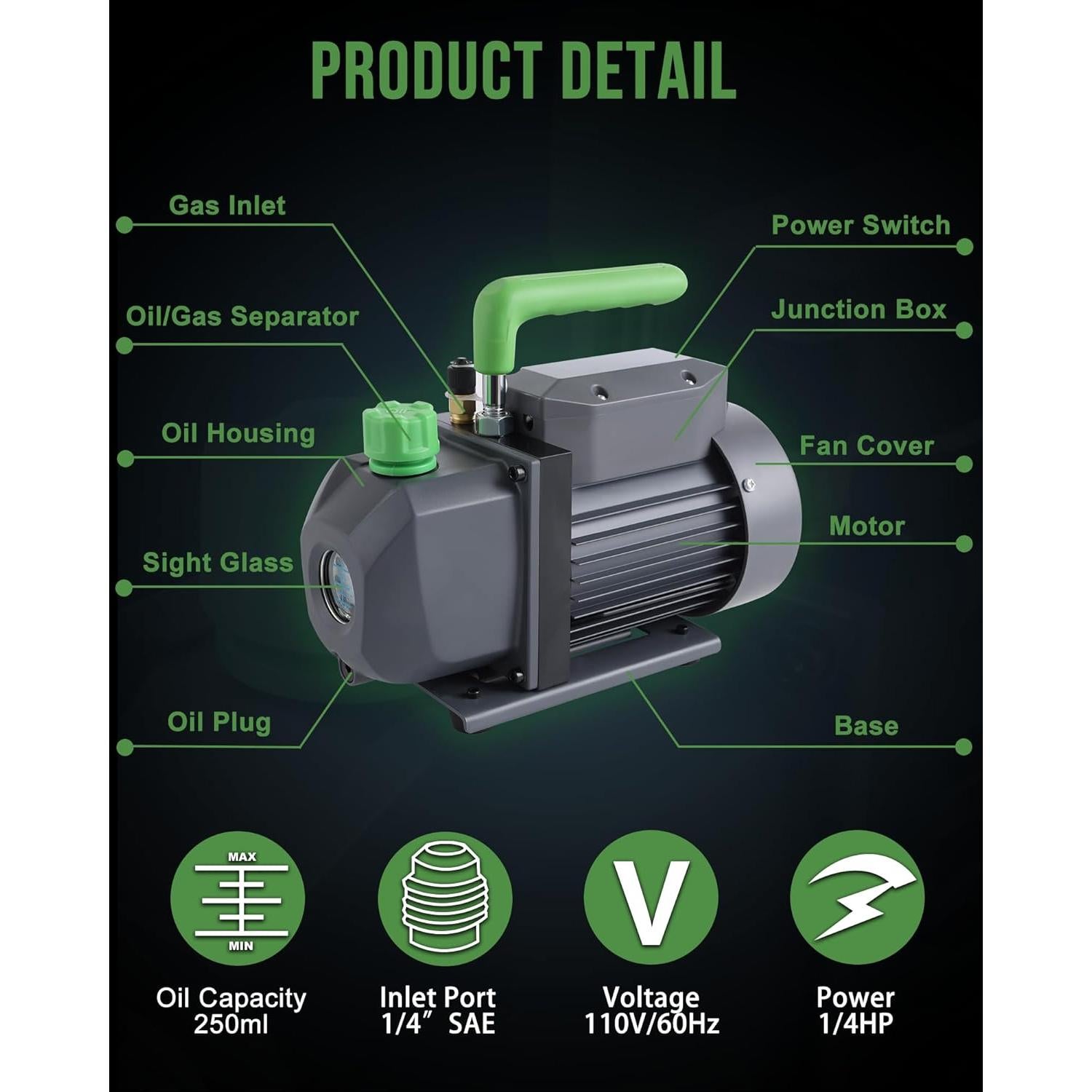 Bomba de Vacío Lichamp 3.5 CFM 1/4 HP para HVAC