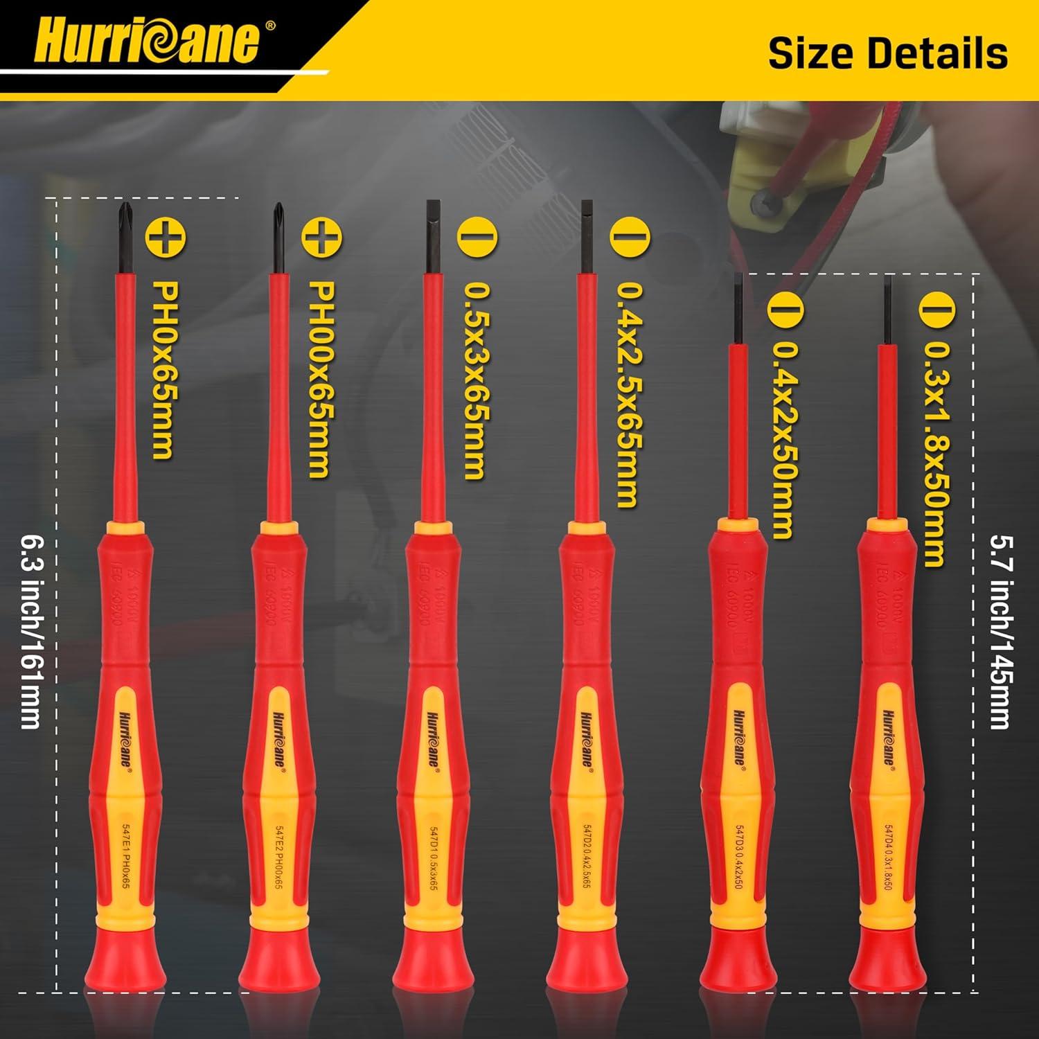 Juego de 6 Destornilladores Aislados HURRICANE 1000V Precisión