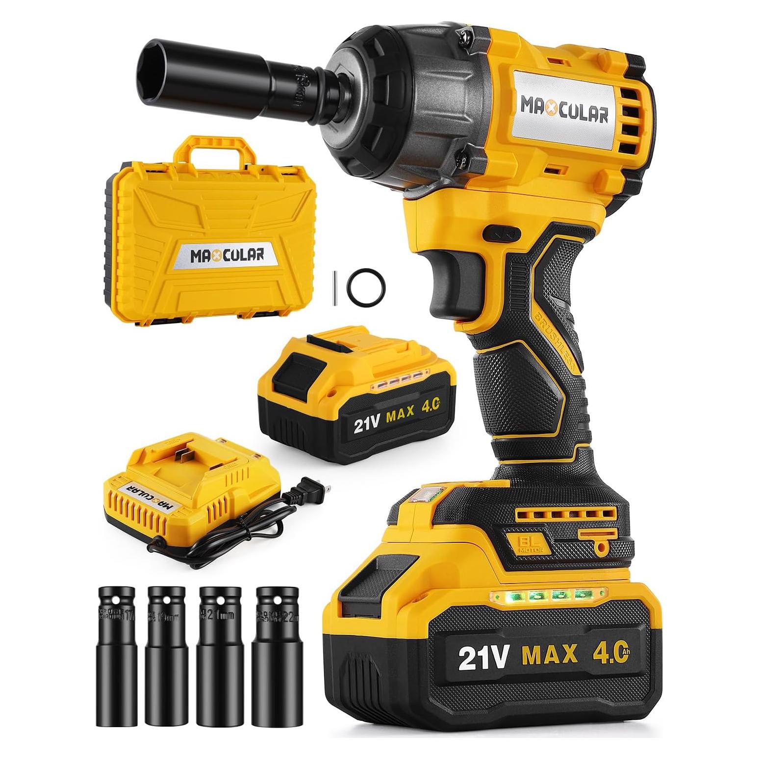 Cordless Impact Wrench 479Ft-lbs (650N.m) High Torque,1/2 inch Impact Gun,3200 RPM Brushless Power Impact Wrench with 4.0 Ah Battery,Electric Impact Driver for Car Home