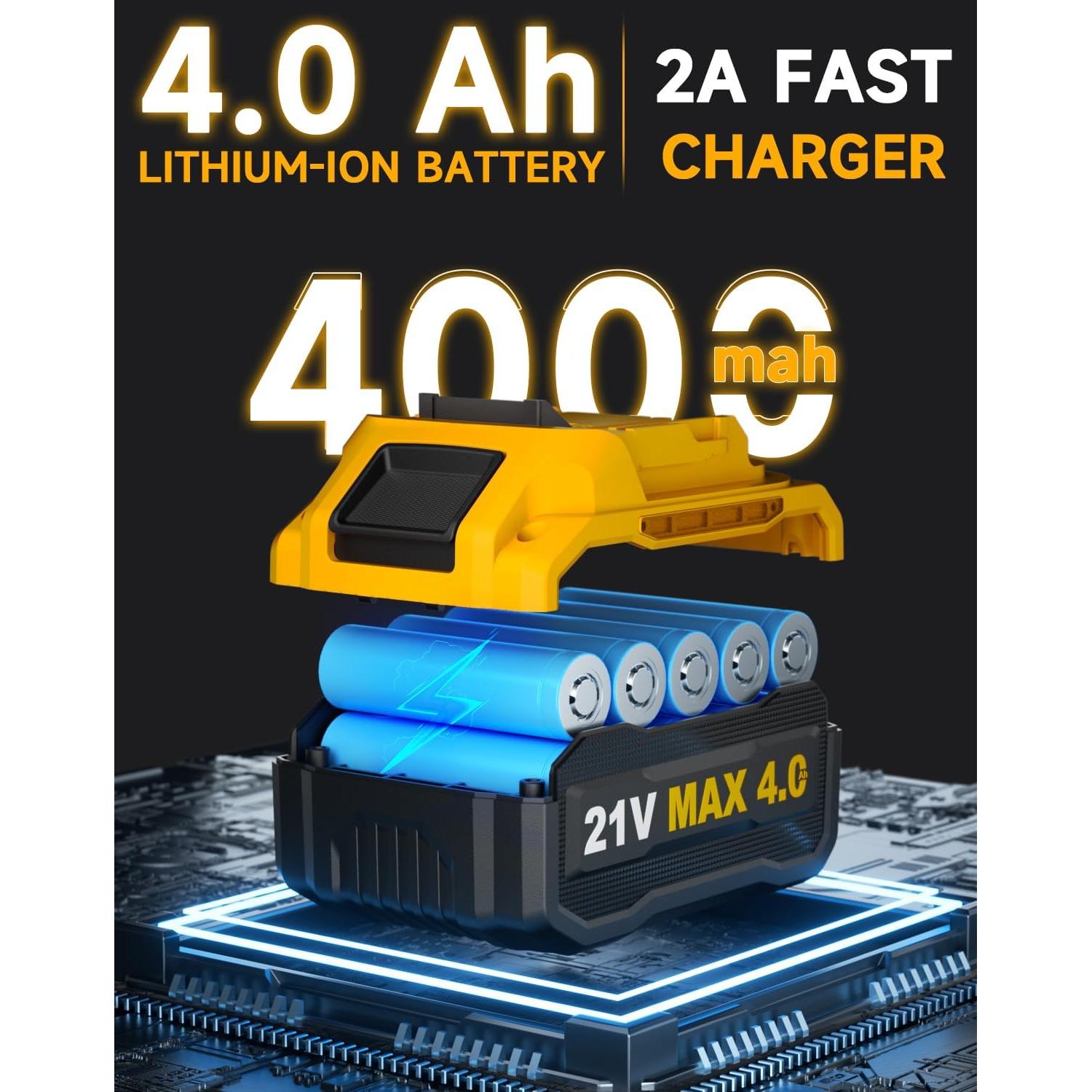 Cordless Impact Wrench 479Ft-lbs (650N.m) High Torque,1/2 inch Impact Gun,3200 RPM Brushless Power Impact Wrench with 4.0 Ah Battery,Electric Impact Driver for Car Home