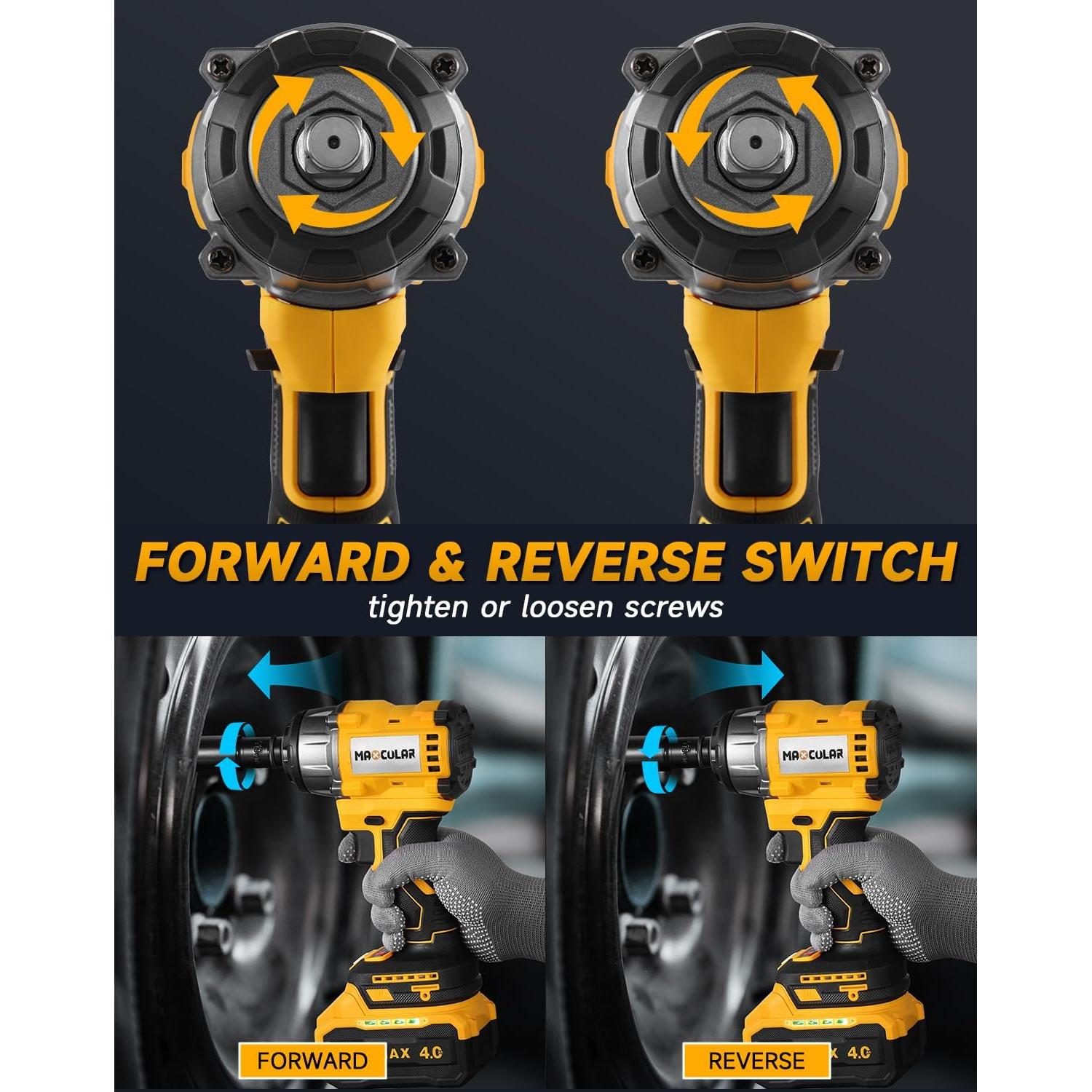 Cordless Impact Wrench 479Ft-lbs (650N.m) High Torque,1/2 inch Impact Gun,3200 RPM Brushless Power Impact Wrench with 4.0 Ah Battery,Electric Impact Driver for Car Home