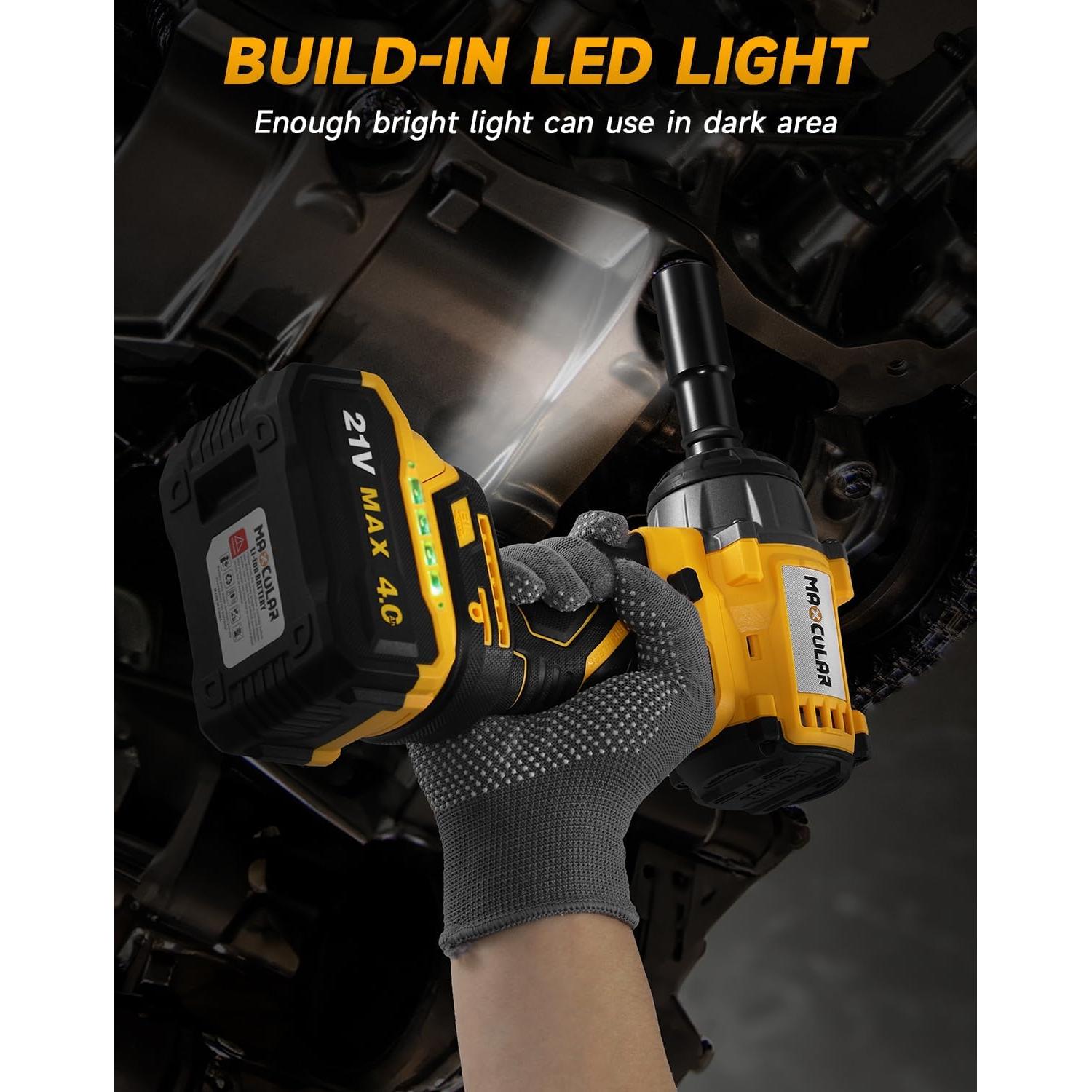 Cordless Impact Wrench 479Ft-lbs (650N.m) High Torque,1/2 inch Impact Gun,3200 RPM Brushless Power Impact Wrench with 4.0 Ah Battery,Electric Impact Driver for Car Home