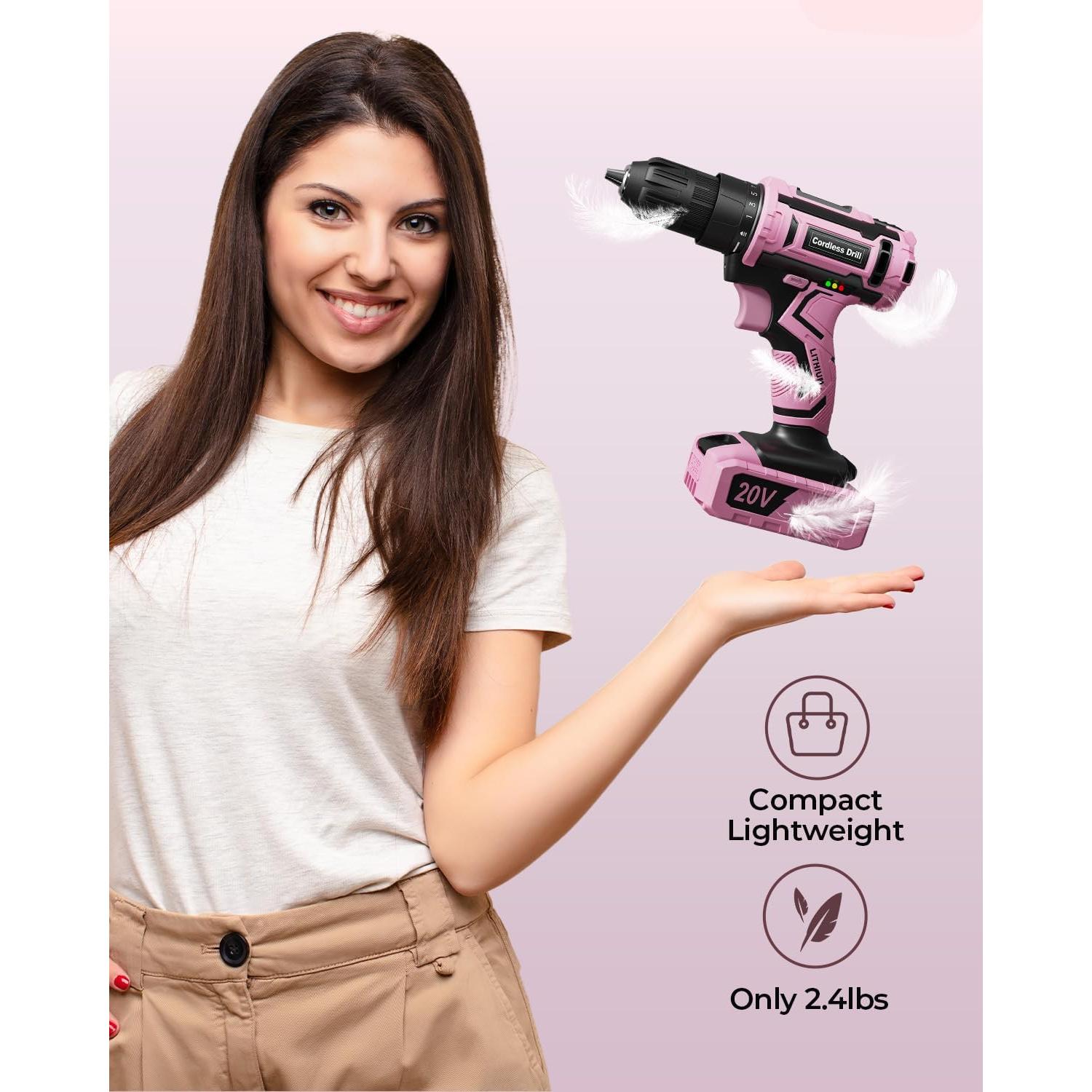 Taladro Inalámbrico VIWKO Rosa 20V con 42 Accesorios