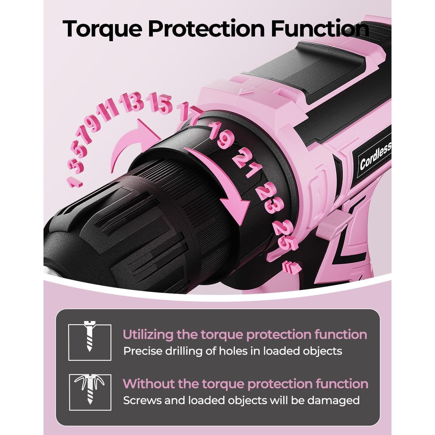 Taladro Inalámbrico VIWKO Rosa 20V con 42 Accesorios