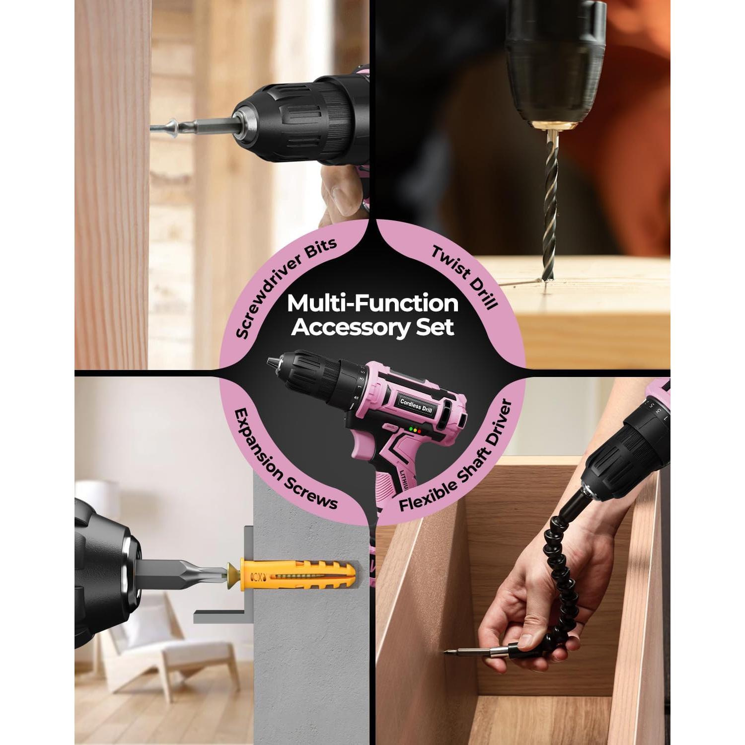 Taladro Inalámbrico VIWKO Rosa 20V con 42 Accesorios