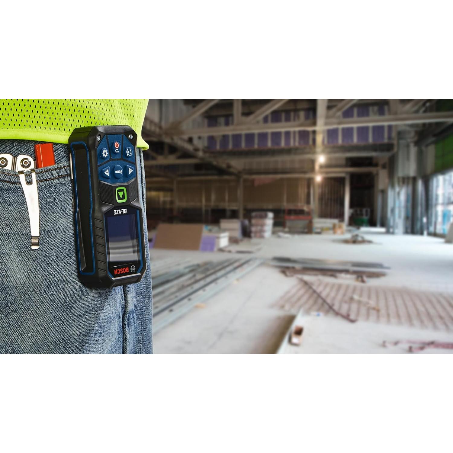 BOSCH GLM165-25G 165 Ft Blaze Green-Beam Laser Distance Measure, Includes 2 AA Batteries, Belt Clip, & Pouch