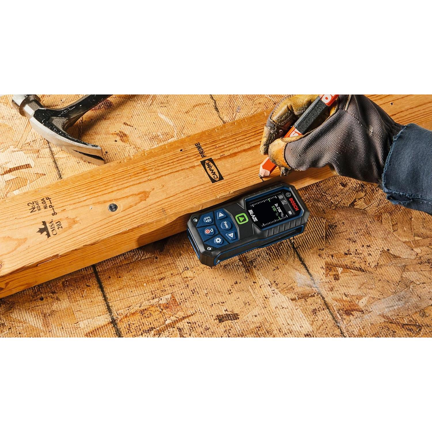 BOSCH GLM165-25G 165 Ft Blaze Green-Beam Laser Distance Measure, Includes 2 AA Batteries, Belt Clip, & Pouch