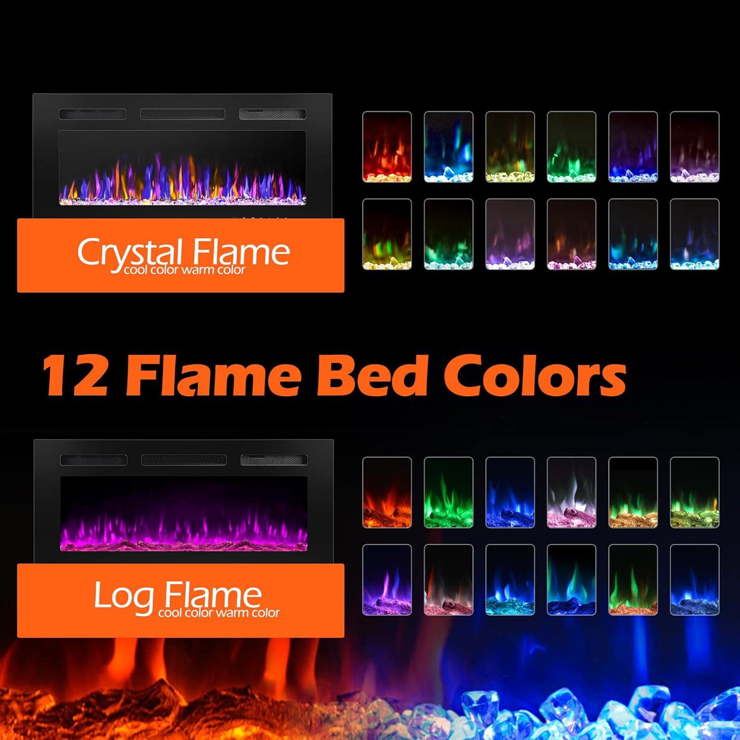 Chimenea Eléctrica Montada en Pared BETELNUT 76.2 cm 750/1500W