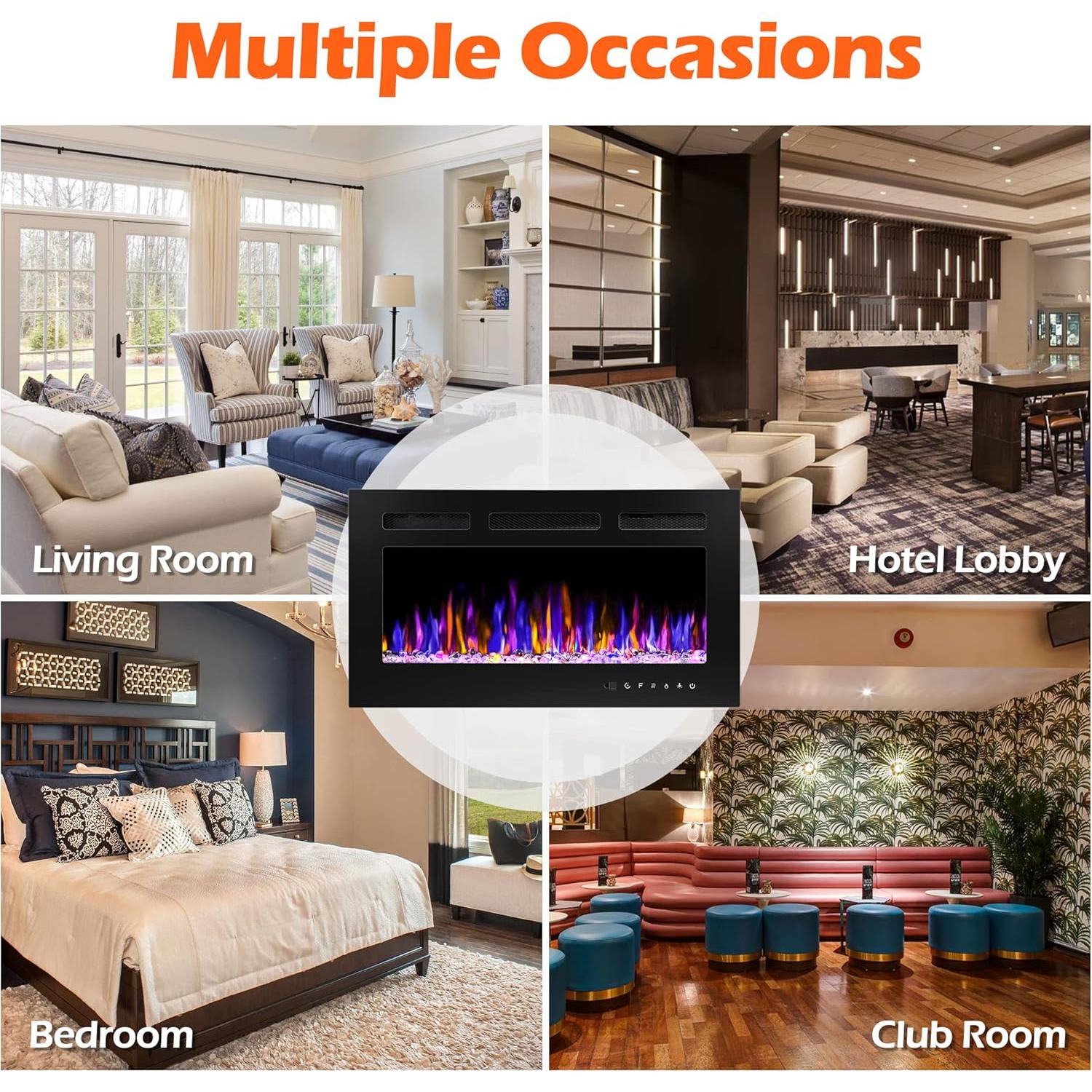 Chimenea Eléctrica Montada en Pared BETELNUT 76.2 cm 750/1500W