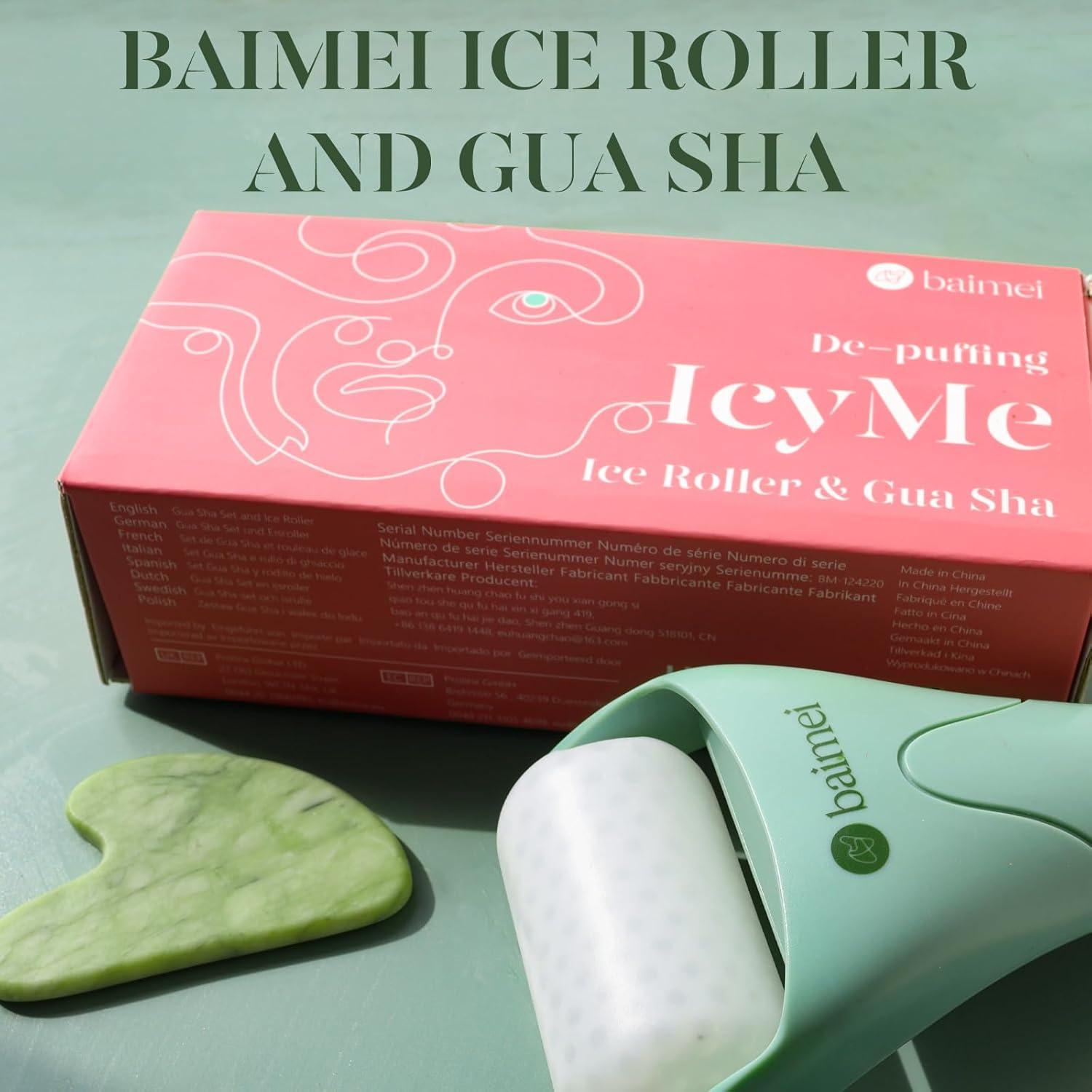 Rodillo de Hielo BAIMEI y Gua Sha Verde para Masaje Facial